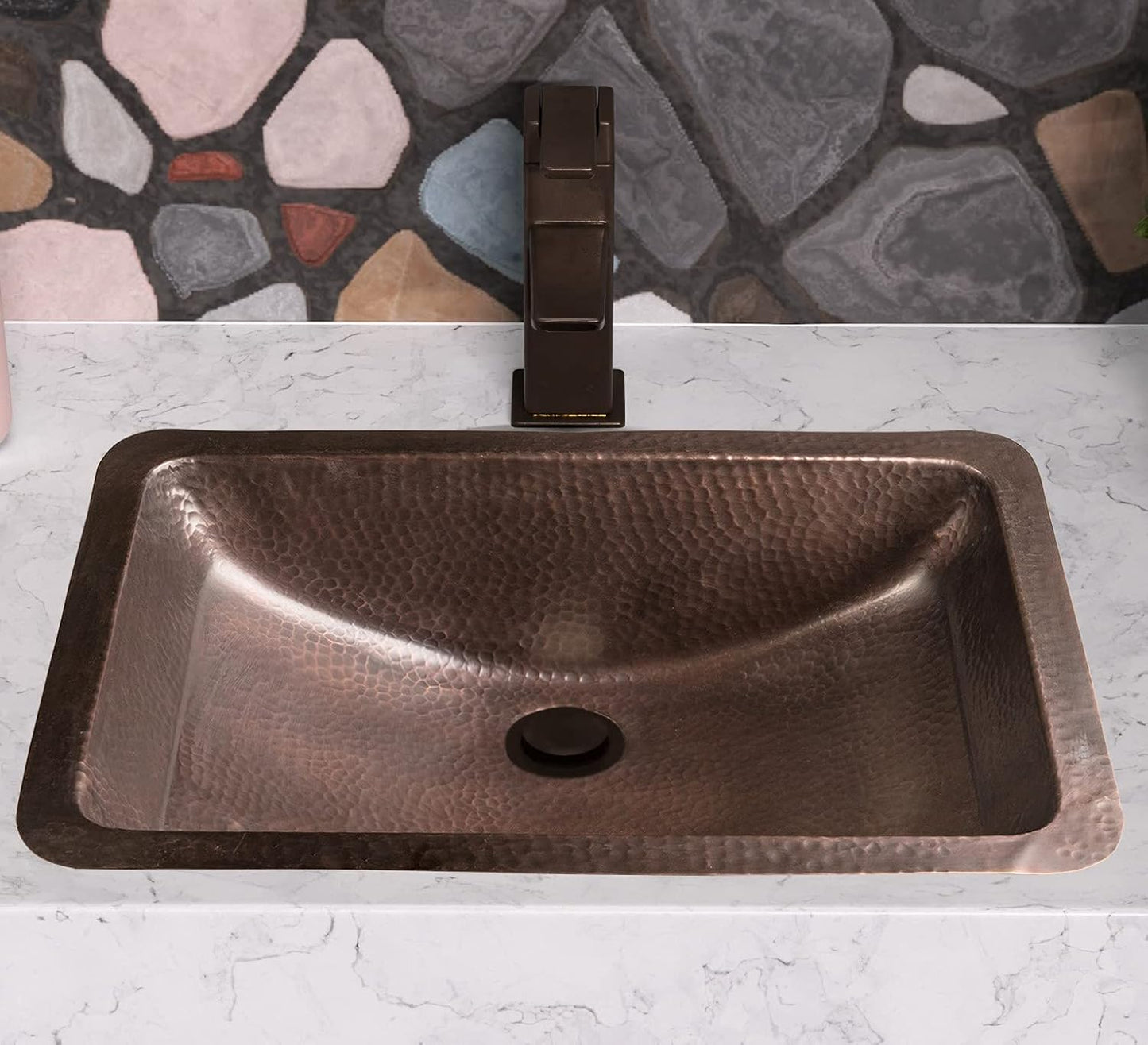 Monarch Abode 21-inch Hand Hammered Pure Copper Venetian Dual Mount Drop-in Bathroom Sink, Drop-in or Undermount Vanity Sink, Single Dual Mount Rectangular Bowl