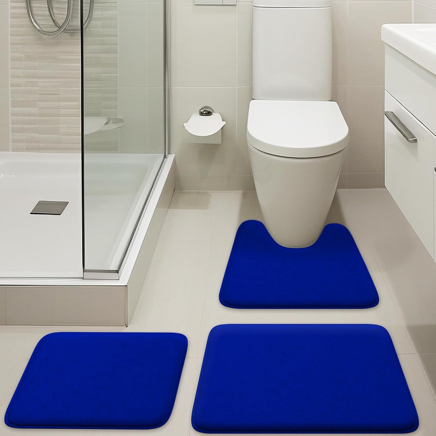 5-Piece Bathroom Rug Set - Memory Foam, Non-Slip, Machine Washable, Quick-Drying, Aqua Teal