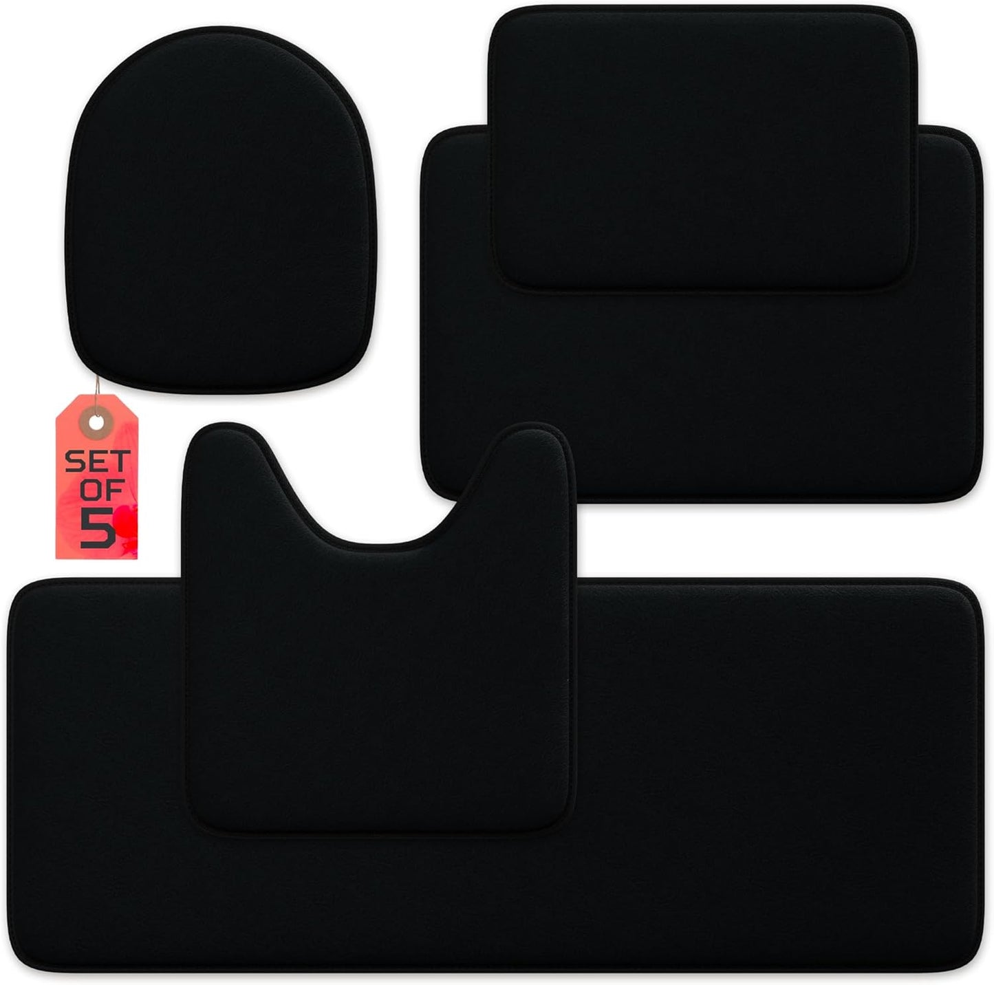 5-Piece Bathroom Rug Set - Memory Foam, Non-Slip, Machine Washable, Quick-Drying, Aqua Teal