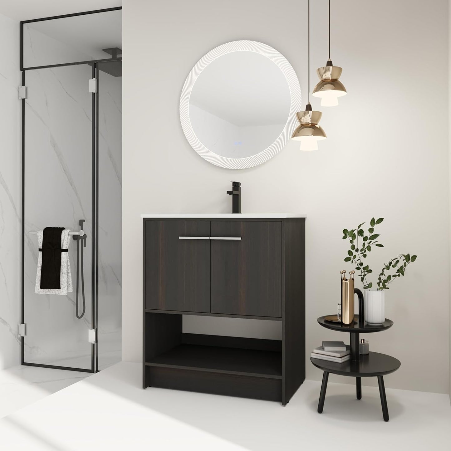 30" Vanity,Bathroom Vanity with Sink,Storsge Bathroom Cabinet,Freestanding Modern Vanity Cabinet with 2 Soft Closing Doors,Engineering Wood,Dark Oak,30 Inch