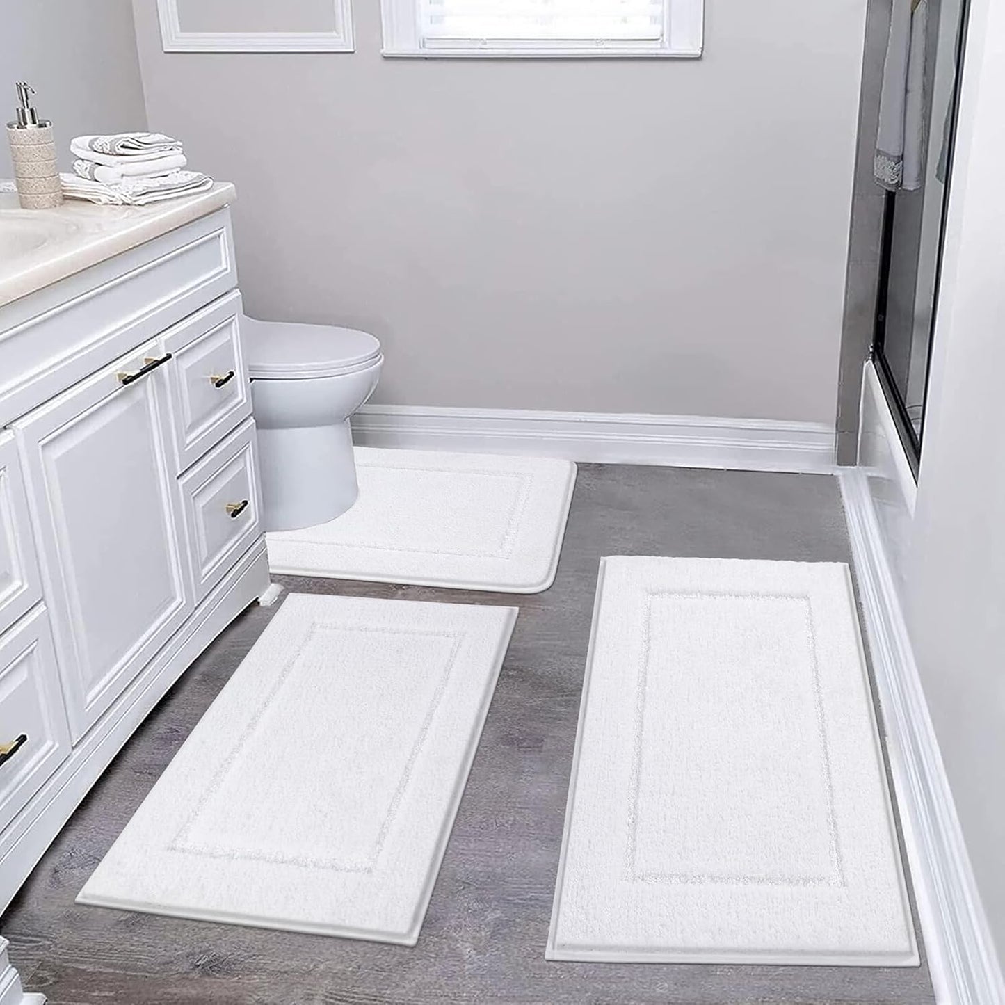 Pauwer 3 Pieces Bathroom Rugs Sets, Ultra Soft Non-Slip Mats, Microfiber Absorbent Bath Rugs with U-Shaped Toilet Rug for Bath Floor, Tub, Shower, Blue