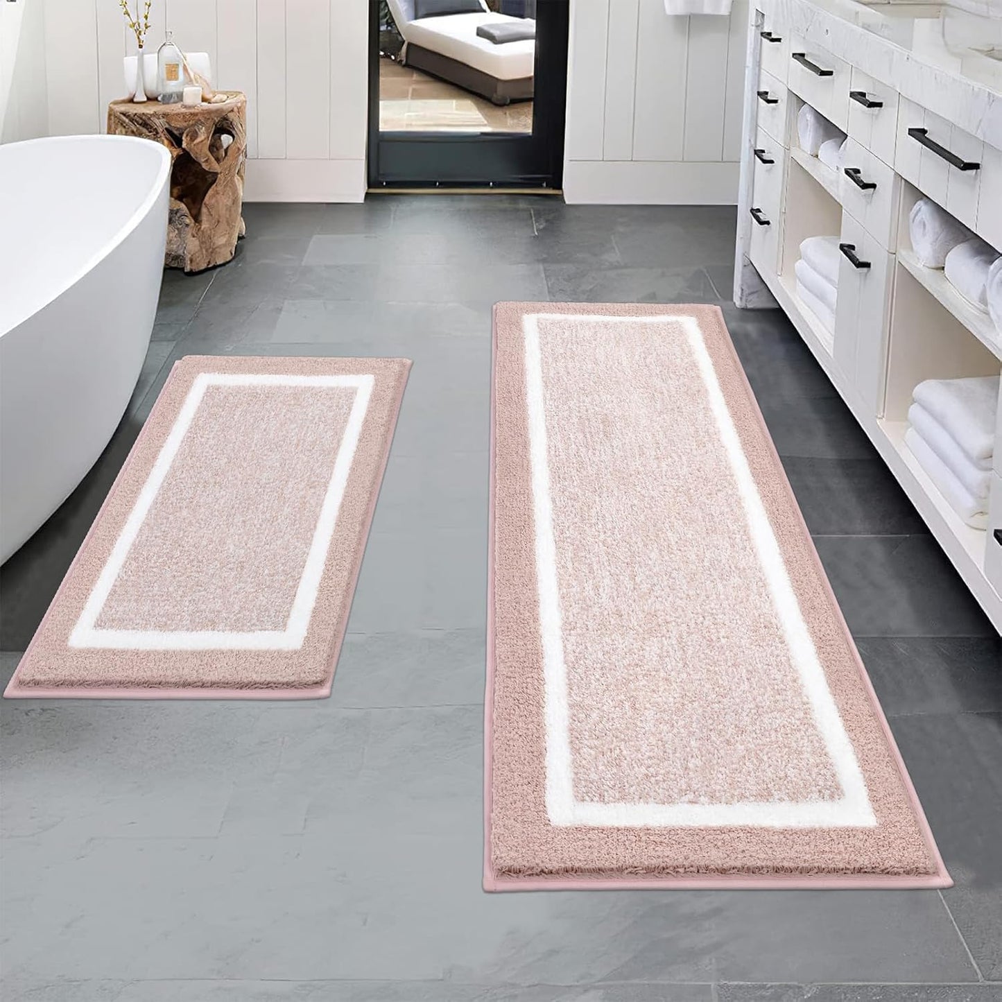 Pauwer 3 Pieces Bathroom Rugs Sets, Ultra Soft Non-Slip Mats, Microfiber Absorbent Bath Rugs with U-Shaped Toilet Rug for Bath Floor, Tub, Shower, Blue