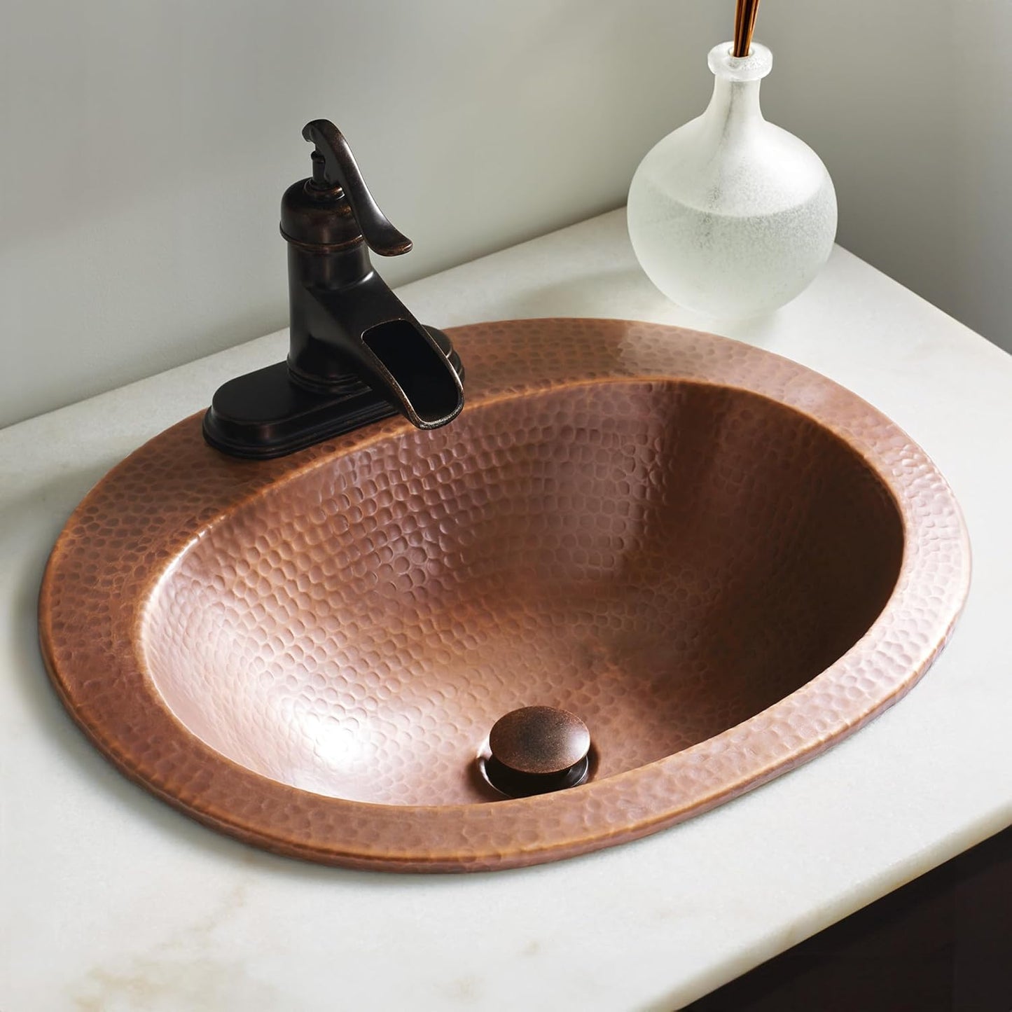 Seville 20" Drop-In Bathroom Sink and Care Kit, Antique Copper