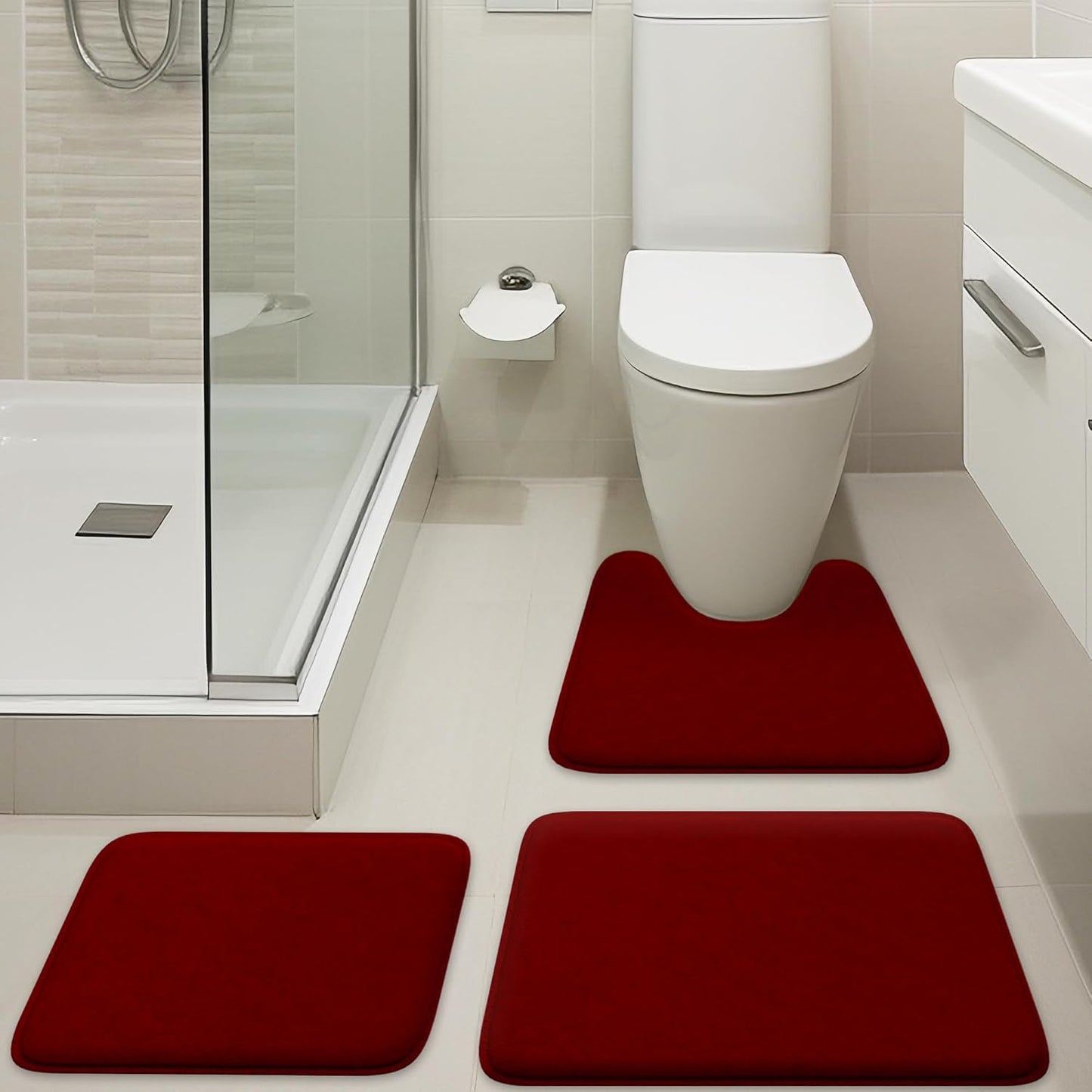 5-Piece Bathroom Rug Set - Memory Foam, Non-Slip, Machine Washable, Quick-Drying, Aqua Teal