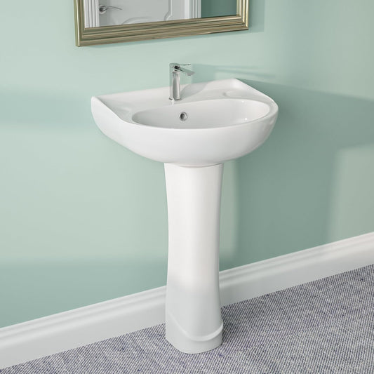 DeerValley DV-1P525 Ally 20" X 17" Modern U-Shape White Ceramic Pedestal Bathroom Sink With Overflow