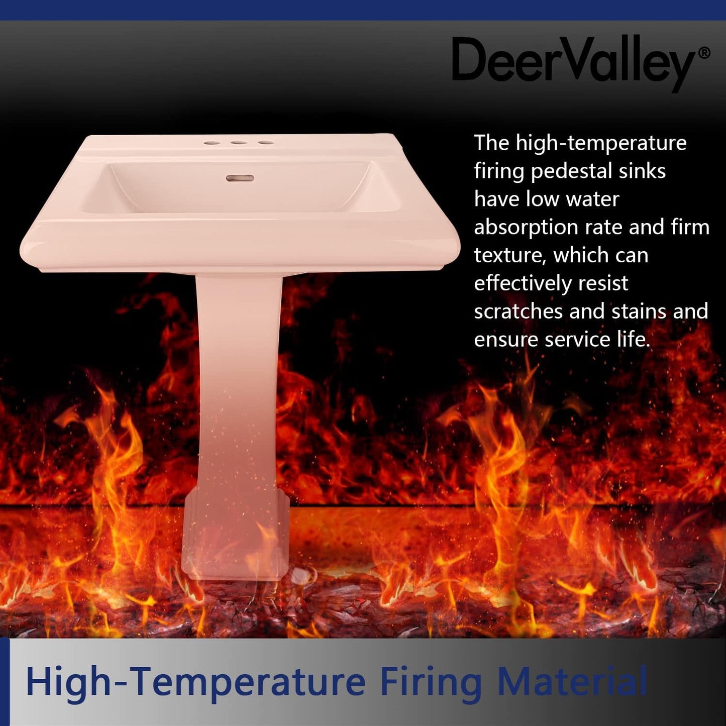 DeerValley 26"L X 20"W Rectangular Pedestal Sink, Apex White Ceramic Pedestal Bathroom Sink with 3 Faucet Holes at 4" Faucet Centers, with Overflow,DV-1P521