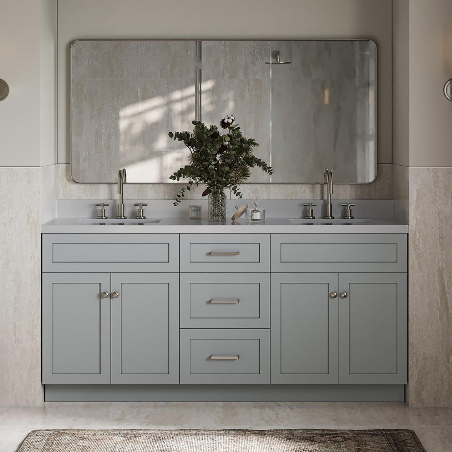 ARIEL Hamlet 43 Inch Single Sink Bathroom Vanity in White, 1.5" Edge Quartz Top, Solid Wood, Rectangular Sink, 2 Soft Closing Doors, 4 Full Extension Dovetail Drawers, Toe Kick
