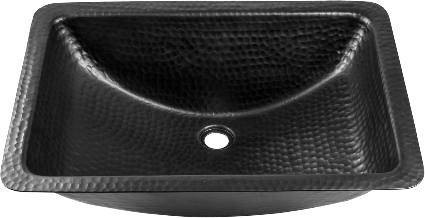 Monarch Abode 21-inch Hand Hammered Pure Copper Venetian Dual Mount Drop-in Bathroom Sink, Drop-in or Undermount Vanity Sink, Single Dual Mount Rectangular Bowl
