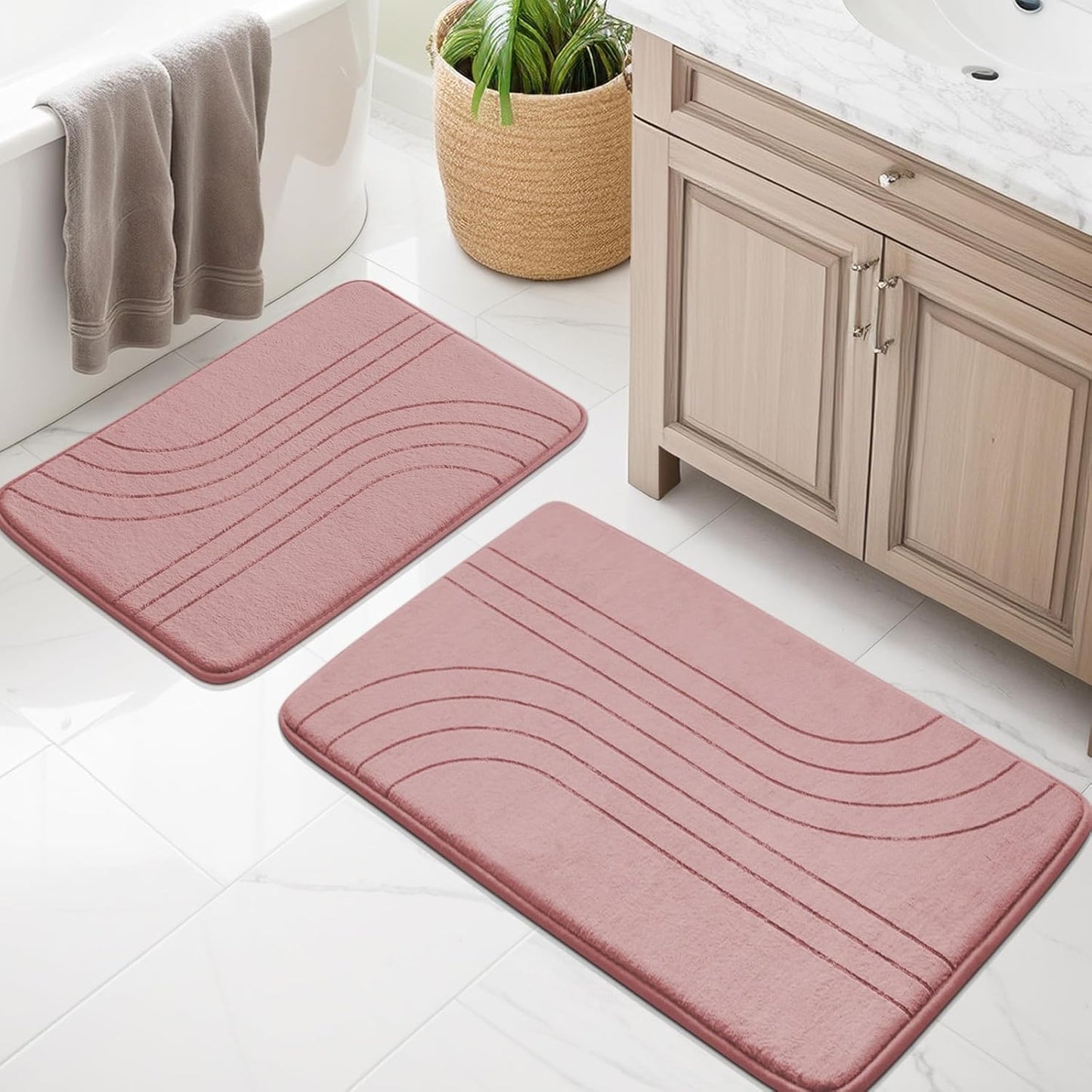 YIHOUSE Blue Bathroom Rug Set 5 Pieces, Soft Non Slip Memory Foam Bath Mats, Extra Thick Bath Mats for Bathroom, Machine Washable Bath Rugs Set for Tub, Toilet and Floor