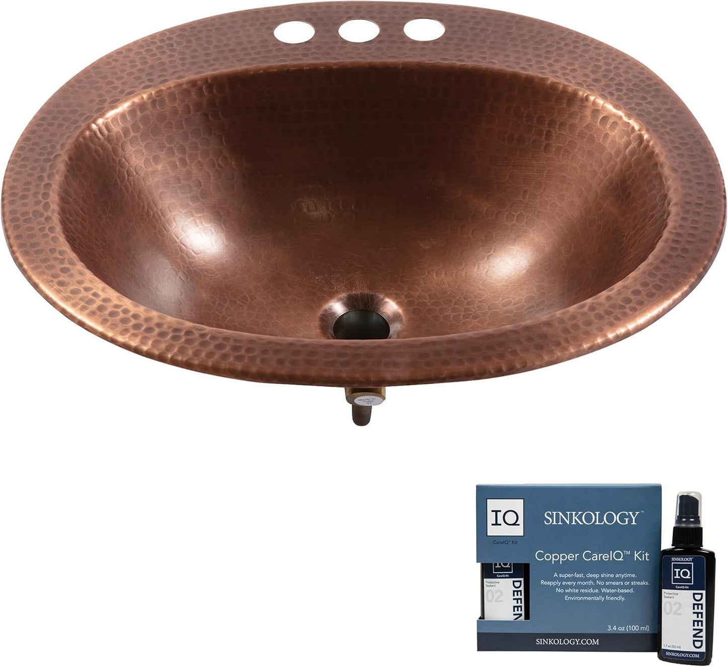 Seville 20" Drop-In Bathroom Sink and Care Kit, Antique Copper