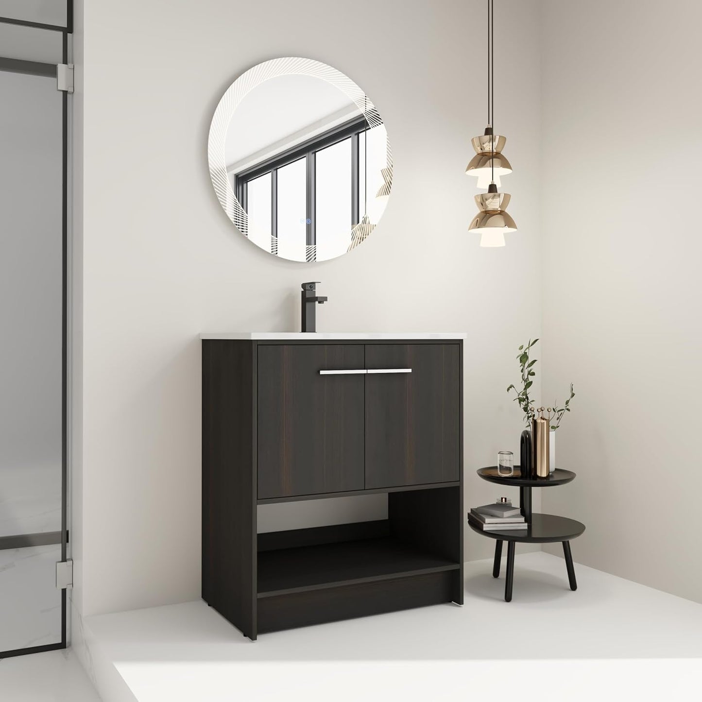 30" Vanity,Bathroom Vanity with Sink,Storsge Bathroom Cabinet,Freestanding Modern Vanity Cabinet with 2 Soft Closing Doors,Engineering Wood,Dark Oak,30 Inch