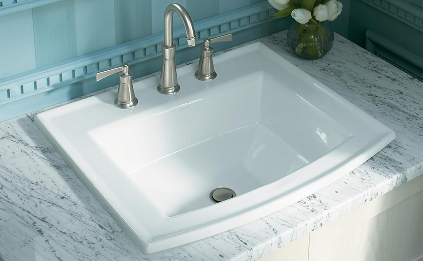 KOHLER Archer Drop-in bathroom sink with 8" widespread faucet holes, White