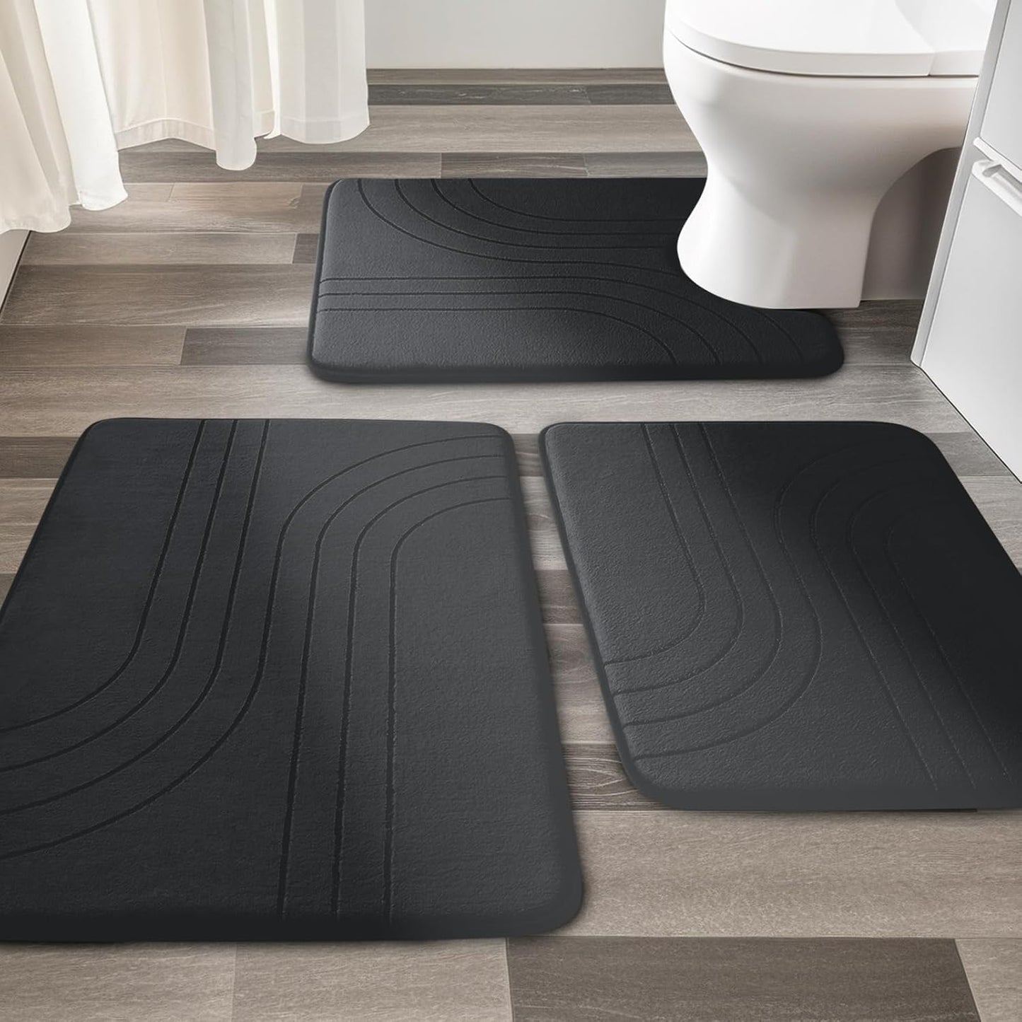 YIHOUSE Blue Bathroom Rug Set 5 Pieces, Soft Non Slip Memory Foam Bath Mats, Extra Thick Bath Mats for Bathroom, Machine Washable Bath Rugs Set for Tub, Toilet and Floor
