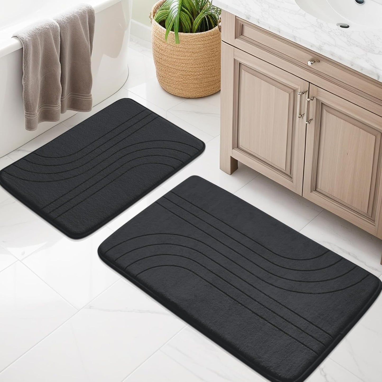 YIHOUSE Blue Bathroom Rug Set 5 Pieces, Soft Non Slip Memory Foam Bath Mats, Extra Thick Bath Mats for Bathroom, Machine Washable Bath Rugs Set for Tub, Toilet and Floor