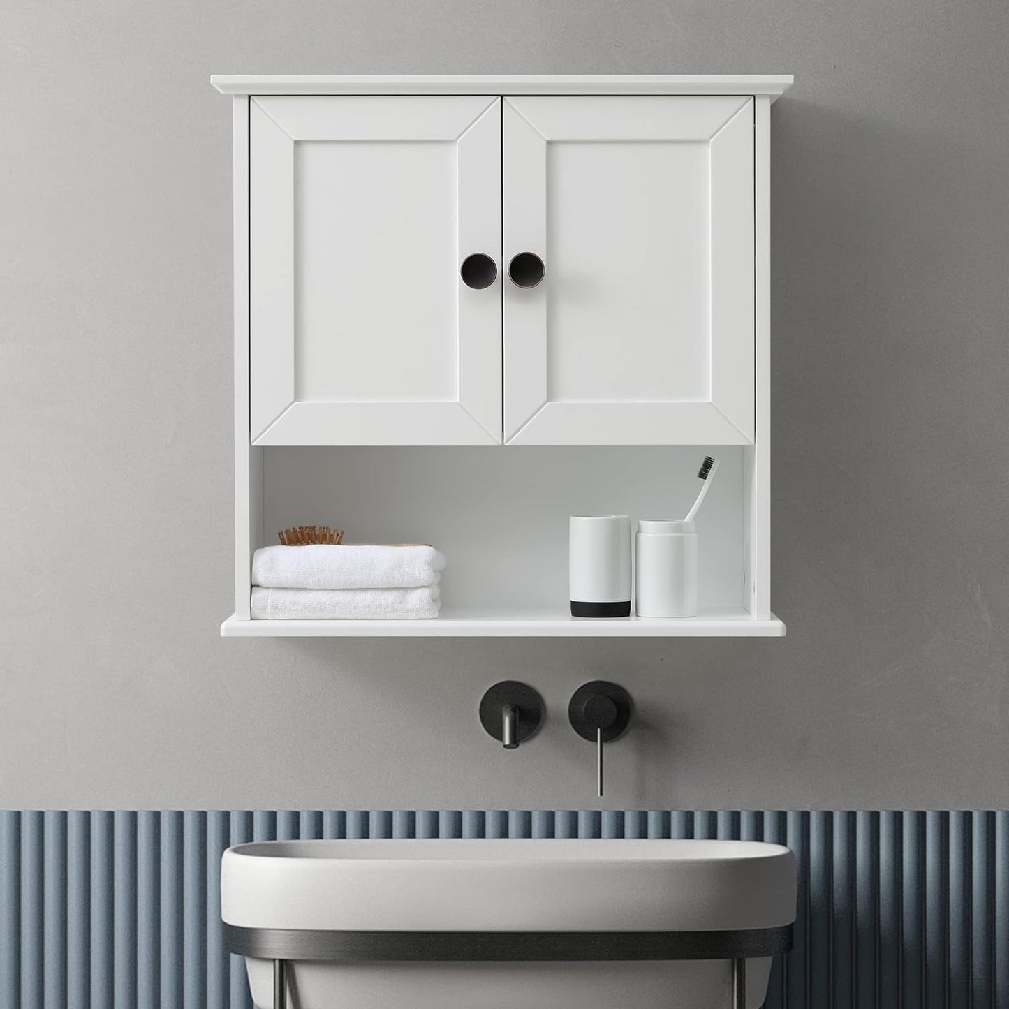 White Bathroom Wall Cabinet Over The Toilet Storage Cabinet, 24x30 Inch Wood Medicine Cabinets Wall Mounted Bathroom Cabinet with Doors for Laundry Room, Bedroom Kitchen