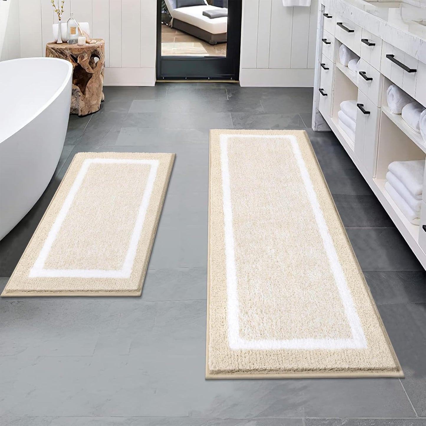 Pauwer 3 Pieces Bathroom Rugs Sets, Ultra Soft Non-Slip Mats, Microfiber Absorbent Bath Rugs with U-Shaped Toilet Rug for Bath Floor, Tub, Shower, Blue