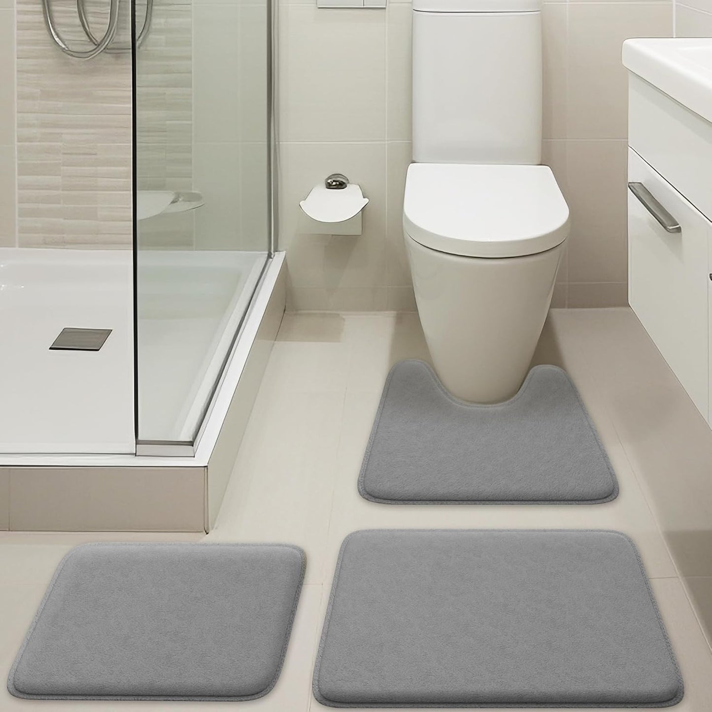 5-Piece Bathroom Rug Set - Memory Foam, Non-Slip, Machine Washable, Quick-Drying, Aqua Teal