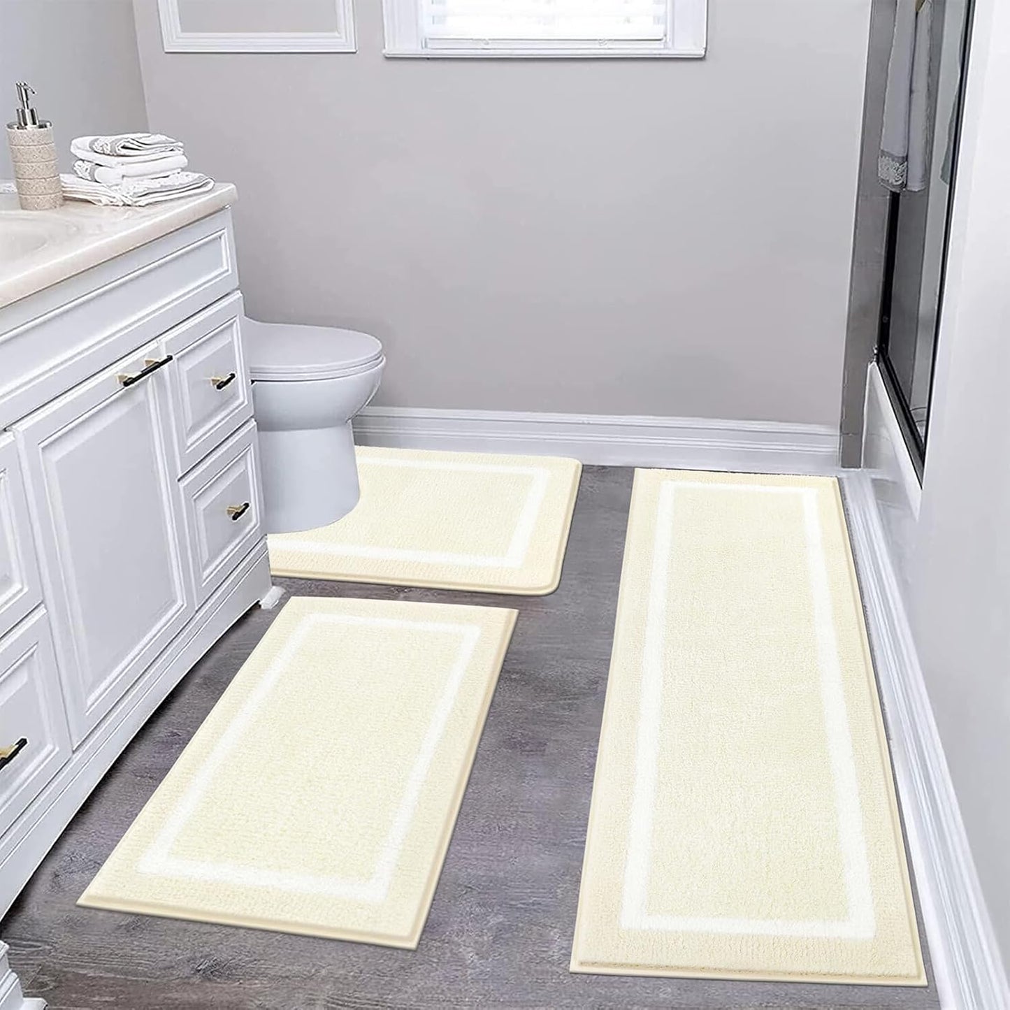 Pauwer 3 Pieces Bathroom Rugs Sets, Ultra Soft Non-Slip Mats, Microfiber Absorbent Bath Rugs with U-Shaped Toilet Rug for Bath Floor, Tub, Shower, Blue