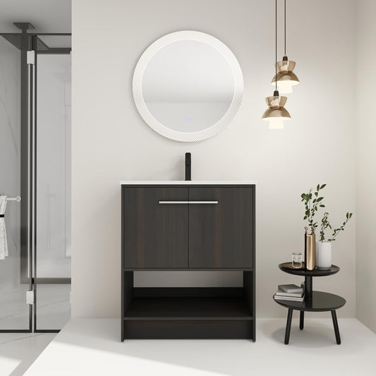 30" Vanity,Bathroom Vanity with Sink,Storsge Bathroom Cabinet,Freestanding Modern Vanity Cabinet with 2 Soft Closing Doors,Engineering Wood,Dark Oak,30 Inch