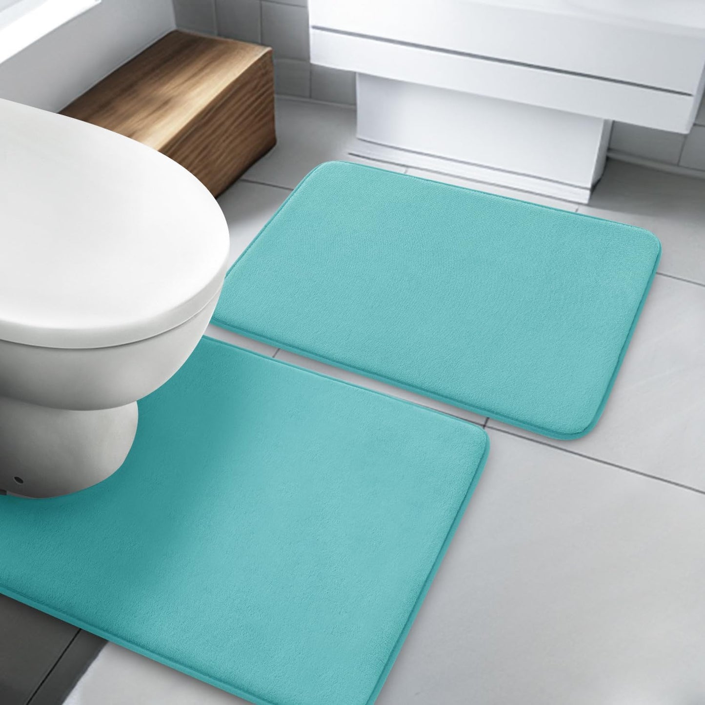 YIHOUSE Bathroom Rug Set 5 Piece, Memory Foam Bath Mat Set, Super Absorbent Bath Mats for Floor - Non-Slip & Washable Bathroom Rugs - Dry Quickly Bath Rugs, Dark Blue