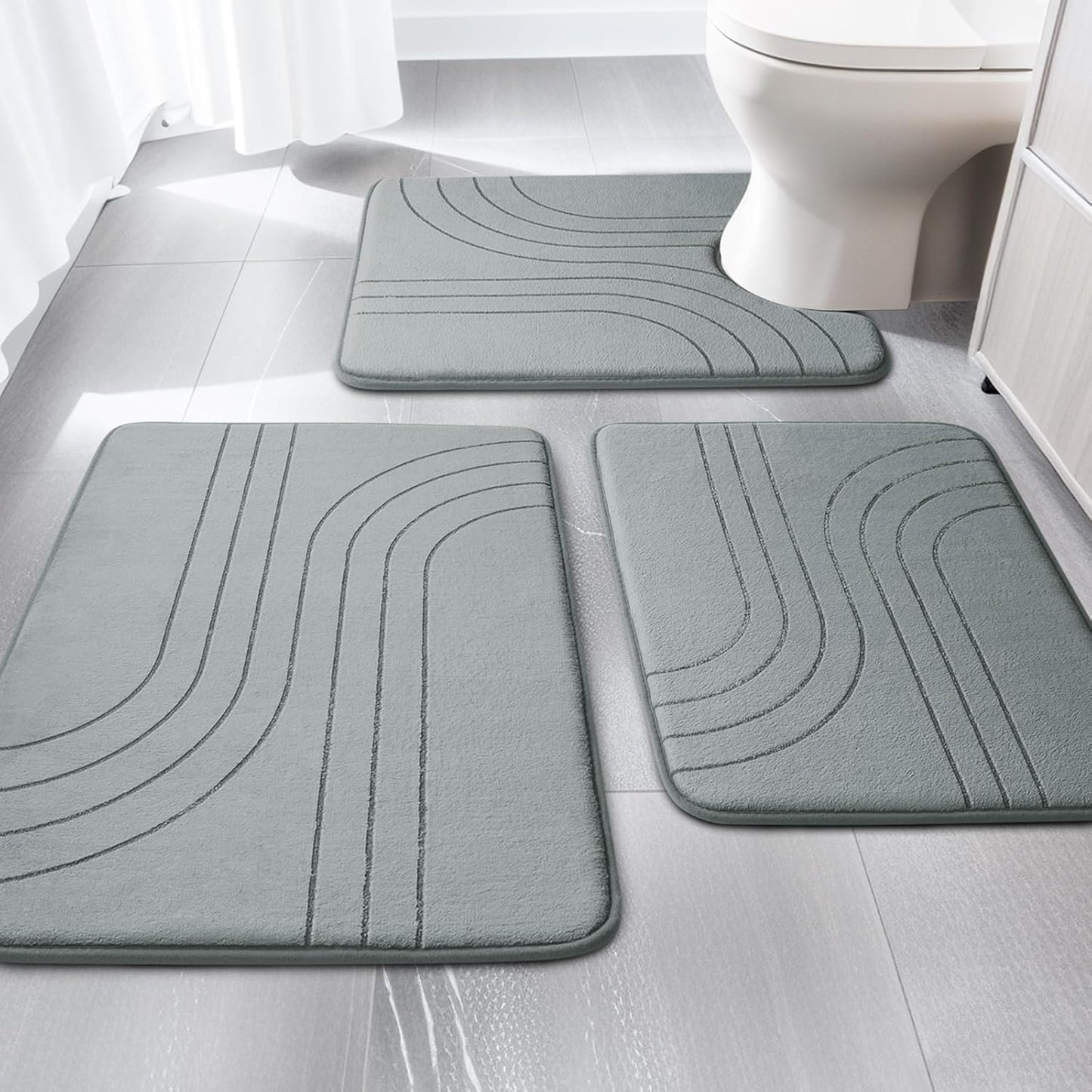 YIHOUSE Blue Bathroom Rug Set 5 Pieces, Soft Non Slip Memory Foam Bath Mats, Extra Thick Bath Mats for Bathroom, Machine Washable Bath Rugs Set for Tub, Toilet and Floor