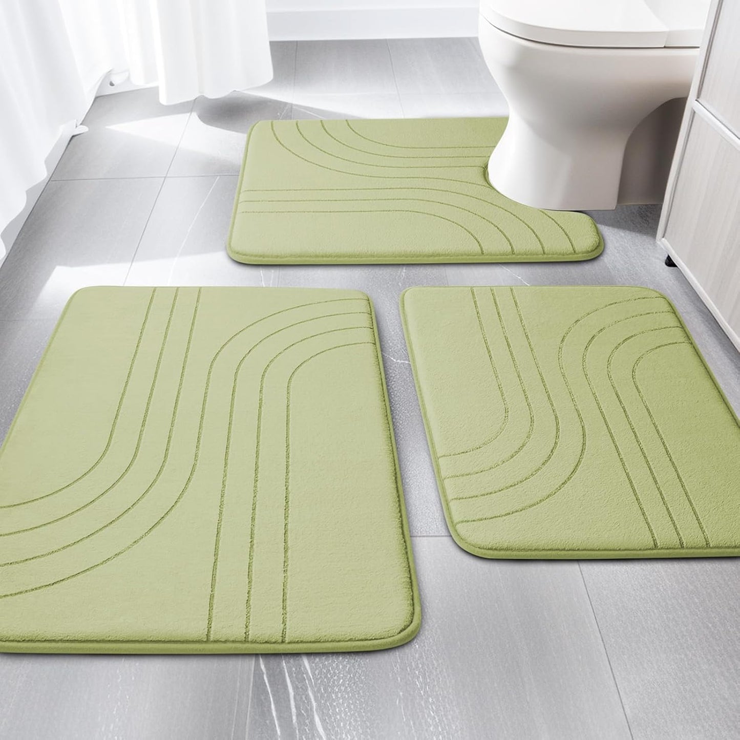 YIHOUSE Blue Bathroom Rug Set 5 Pieces, Soft Non Slip Memory Foam Bath Mats, Extra Thick Bath Mats for Bathroom, Machine Washable Bath Rugs Set for Tub, Toilet and Floor