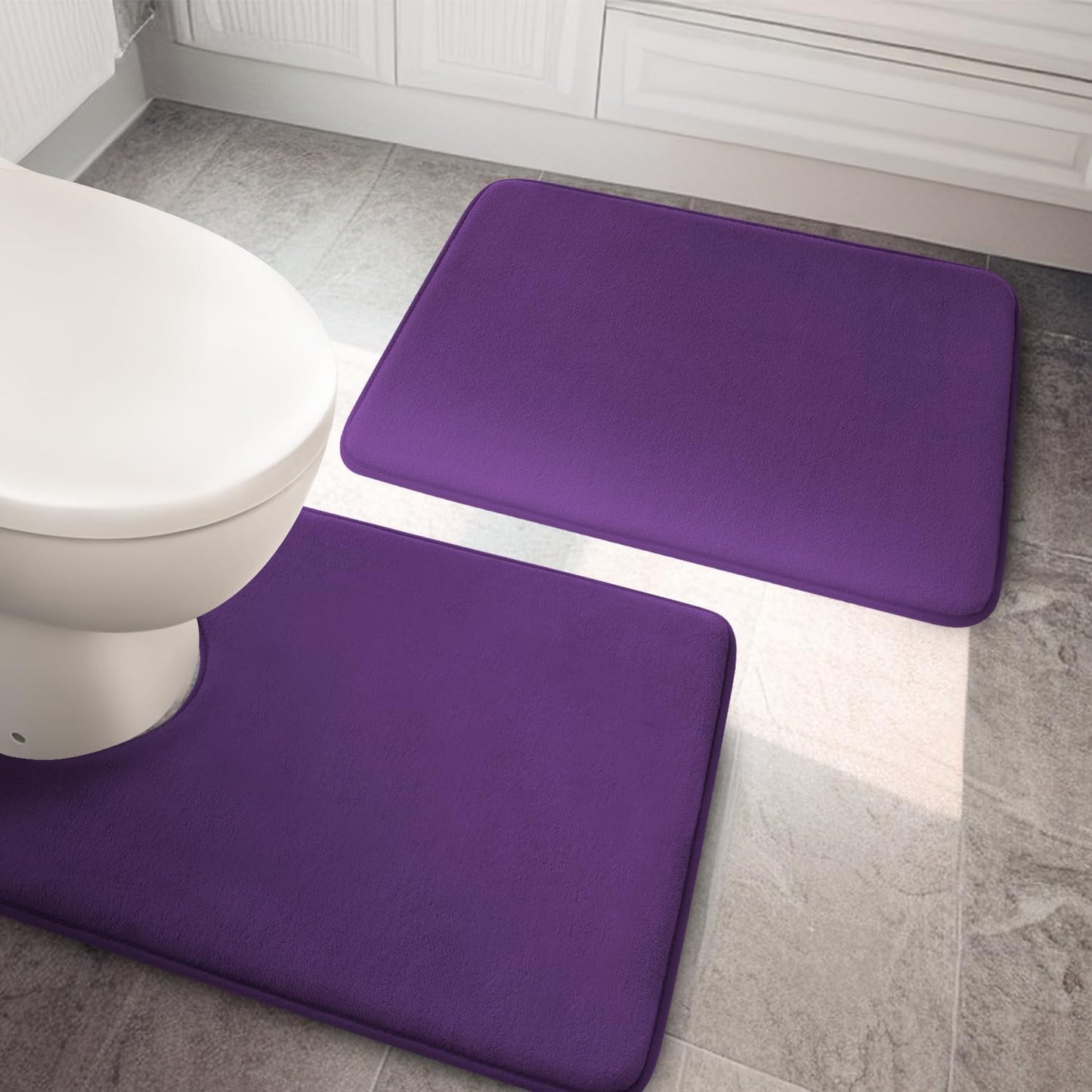 YIHOUSE Bathroom Rug Set 5 Piece, Memory Foam Bath Mat Set, Super Absorbent Bath Mats for Floor - Non-Slip & Washable Bathroom Rugs - Dry Quickly Bath Rugs, Dark Blue