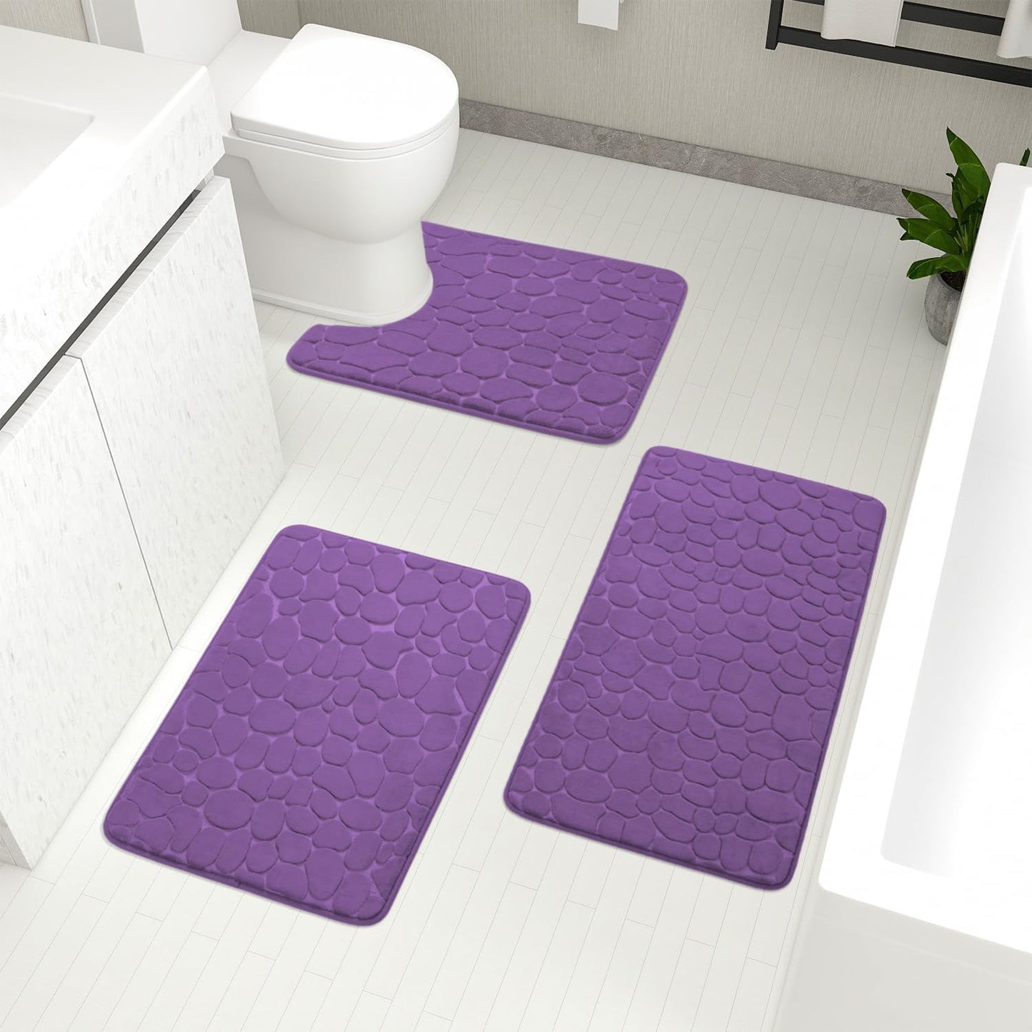 YIHOUSE Bathroom Rugs Set, 5 Piece Cobblestone Memory Foam Mats, Extra Thick Non Slip, Water Absorbent, Washable Teal Bath Rugs for Tub, Toilet and Floor