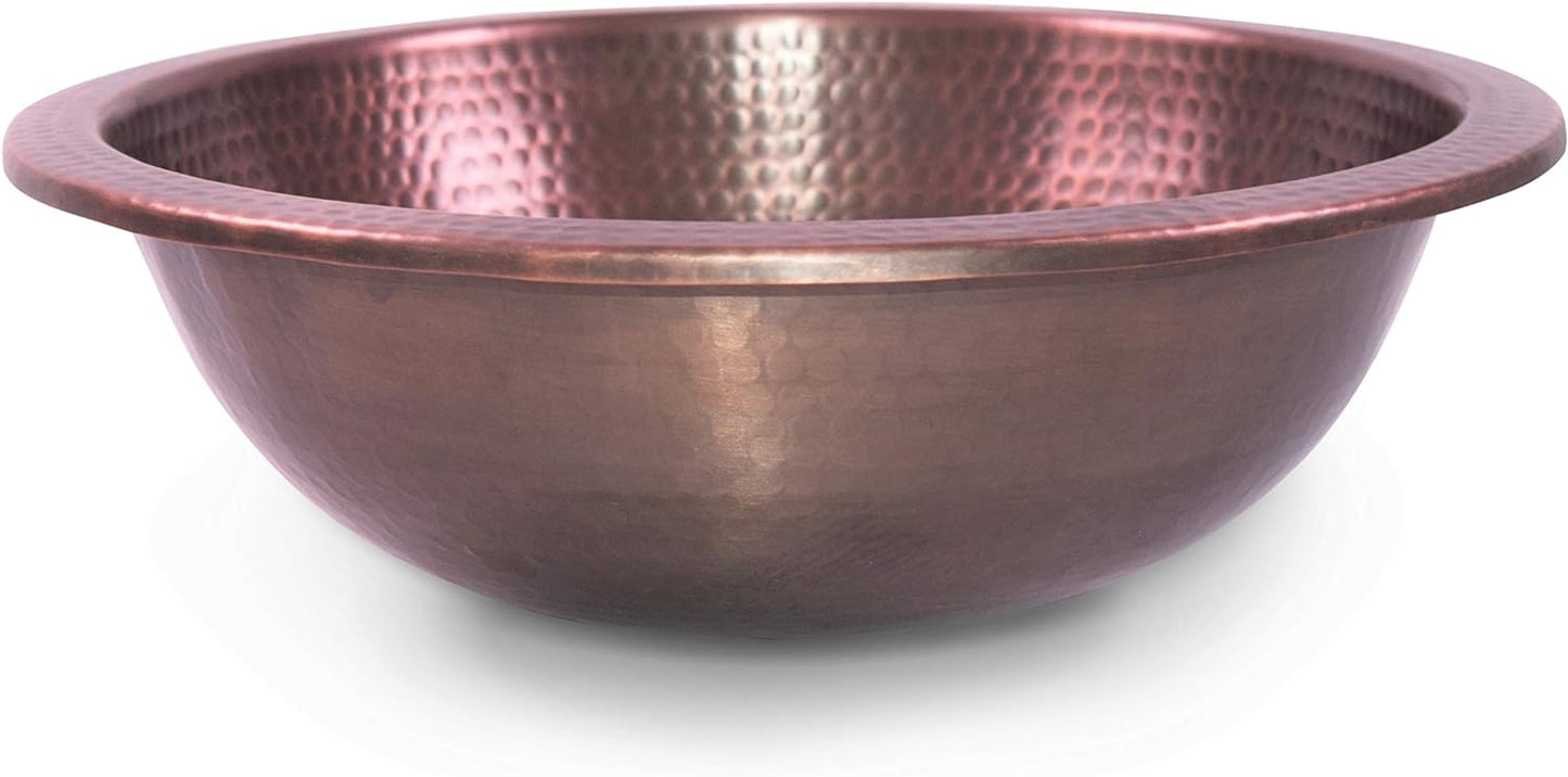 Monarch Abode 16-inch Hand Hammered Pure Copper Rotunda Dual Mount Bathroom Sink, Drop-In or Undermount Vanity Sink, Single Circular Bowl