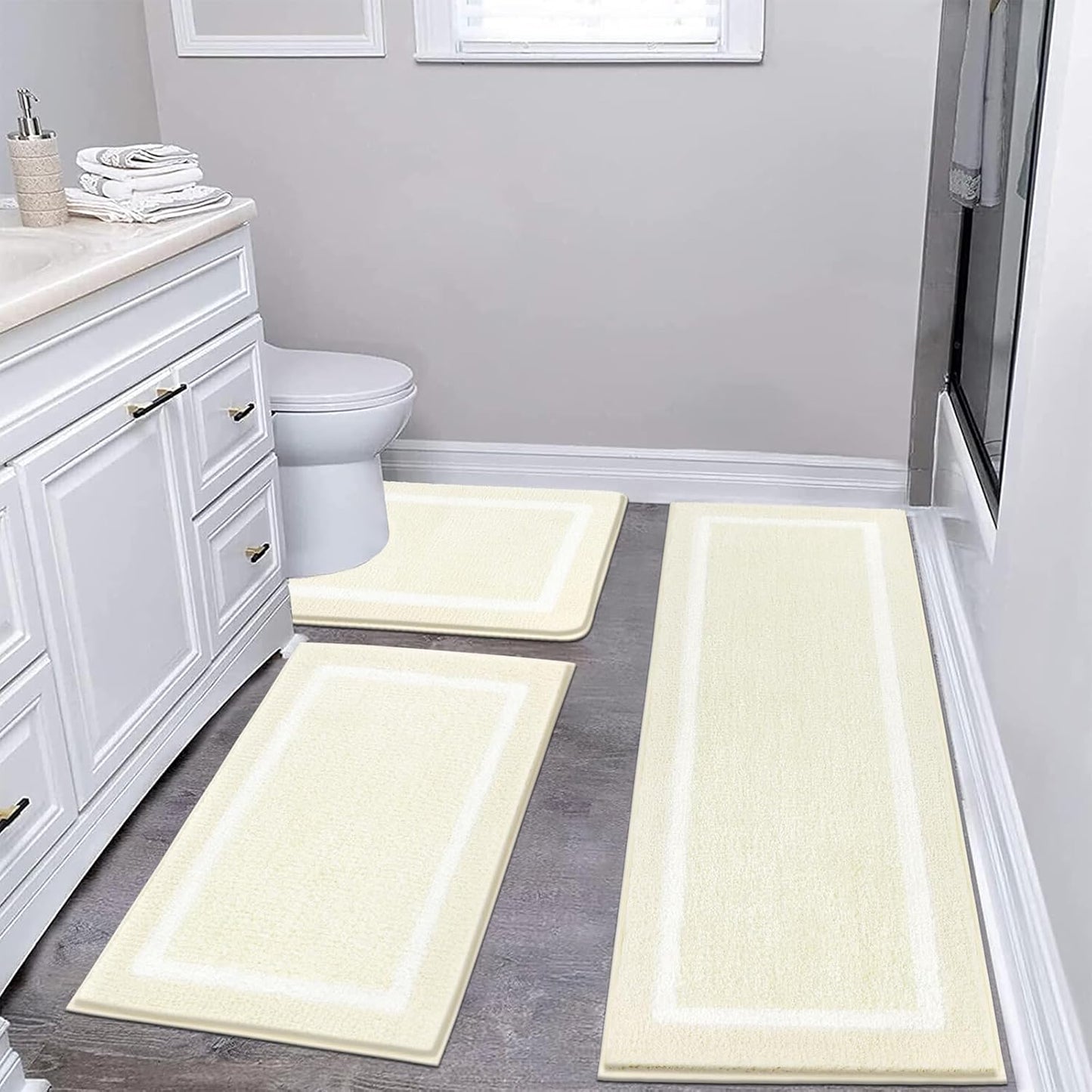 Pauwer 3 Pieces Bathroom Rugs Sets, Ultra Soft Non-Slip Mats, Microfiber Absorbent Bath Rugs with U-Shaped Toilet Rug for Bath Floor, Tub, Shower, Blue