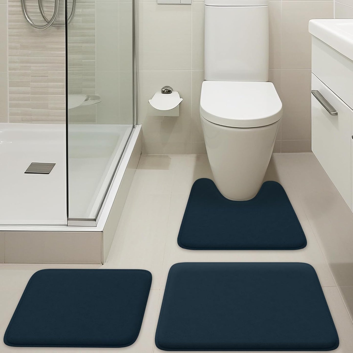 5-Piece Bathroom Rug Set - Memory Foam, Non-Slip, Machine Washable, Quick-Drying, Aqua Teal