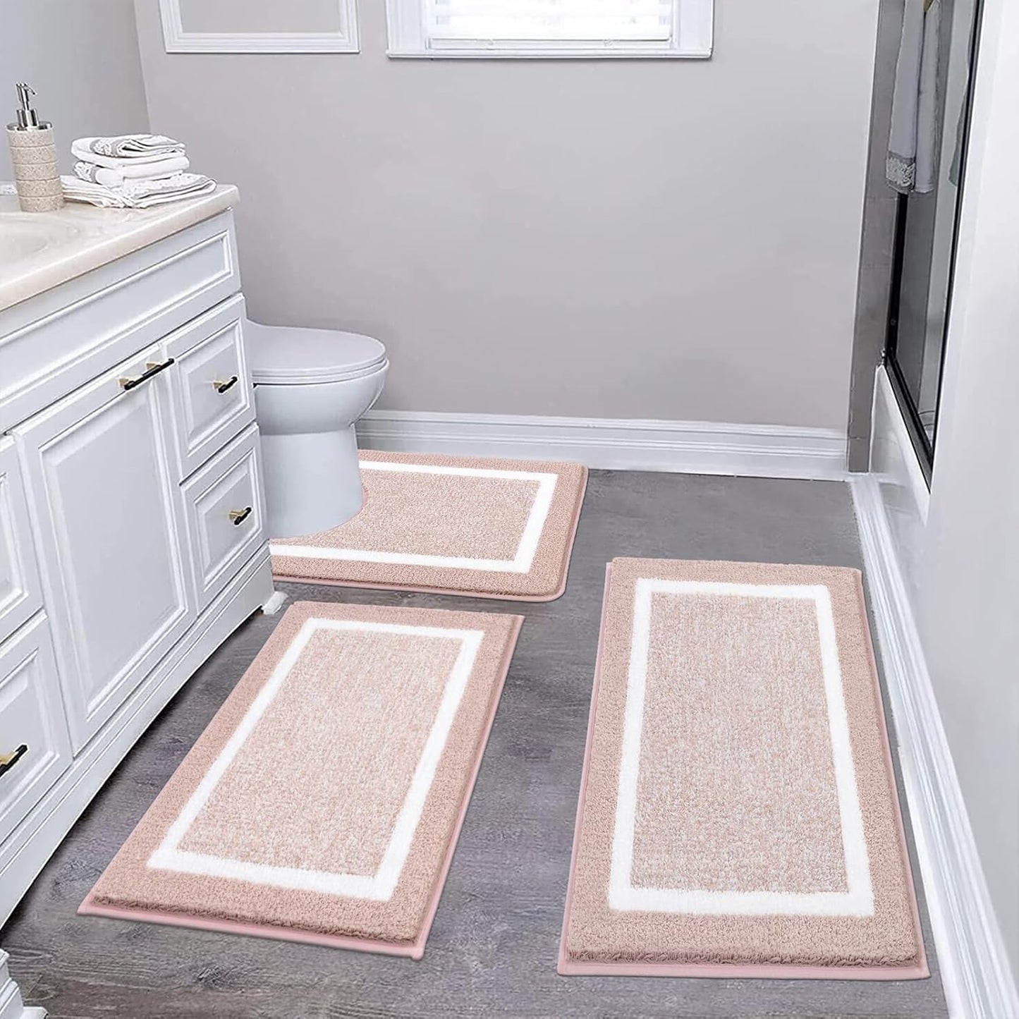 Pauwer 3 Pieces Bathroom Rugs Sets, Ultra Soft Non-Slip Mats, Microfiber Absorbent Bath Rugs with U-Shaped Toilet Rug for Bath Floor, Tub, Shower, Blue