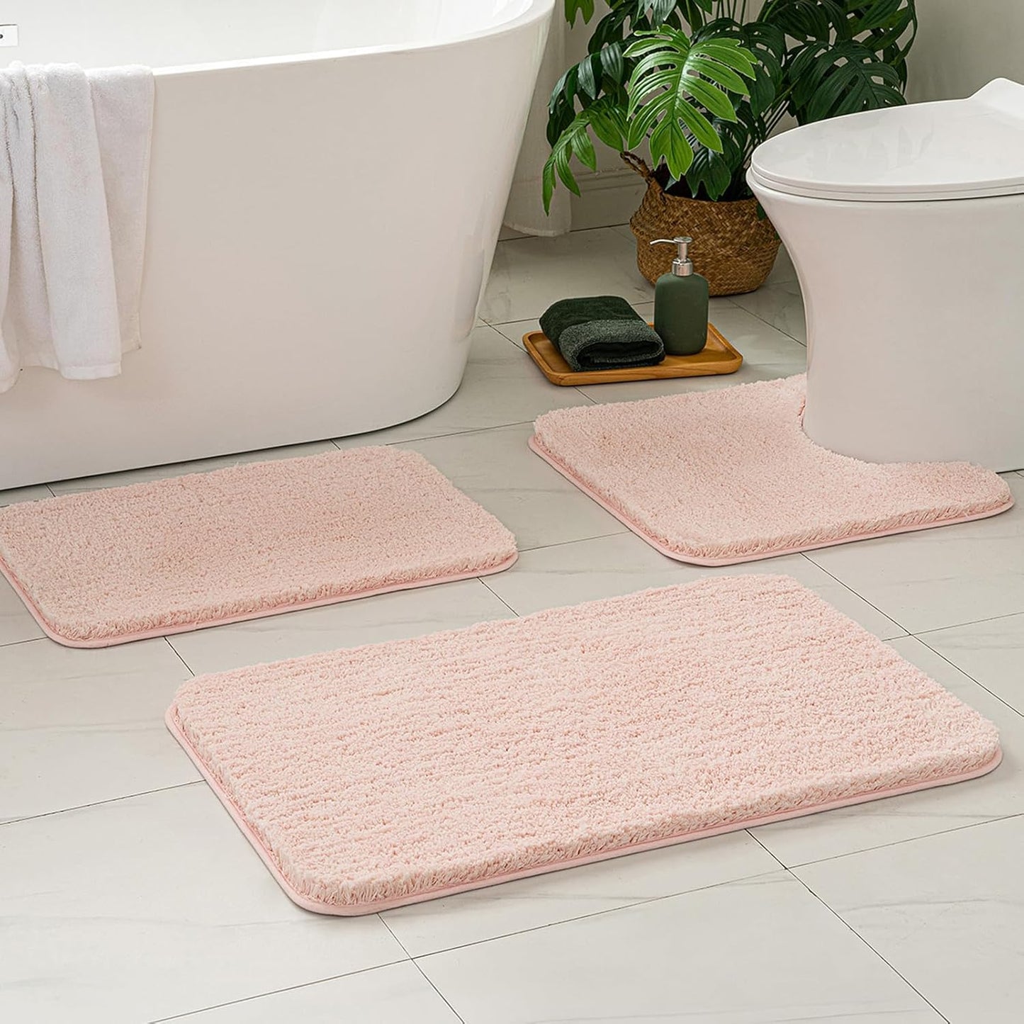 MIULEE 3 Pieces Bathroom Rugs and mats Sets Extra Thick Non Slip Microfiber Bath Mats and U-Shaped Contour Toilet Rug for Bath Room Floor Restroom,20"x30"+16"x24"+20"x20", Teal