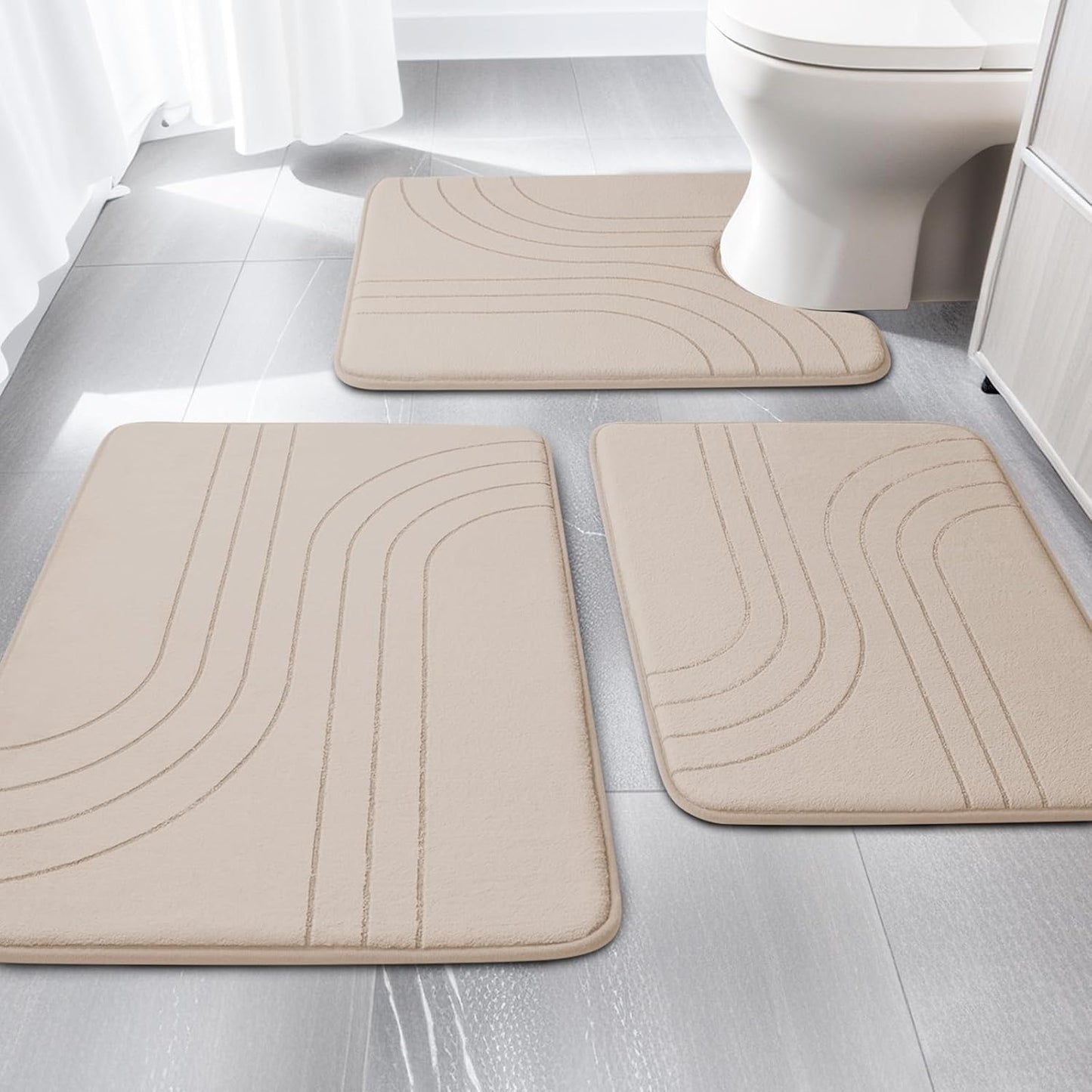 YIHOUSE Blue Bathroom Rug Set 5 Pieces, Soft Non Slip Memory Foam Bath Mats, Extra Thick Bath Mats for Bathroom, Machine Washable Bath Rugs Set for Tub, Toilet and Floor