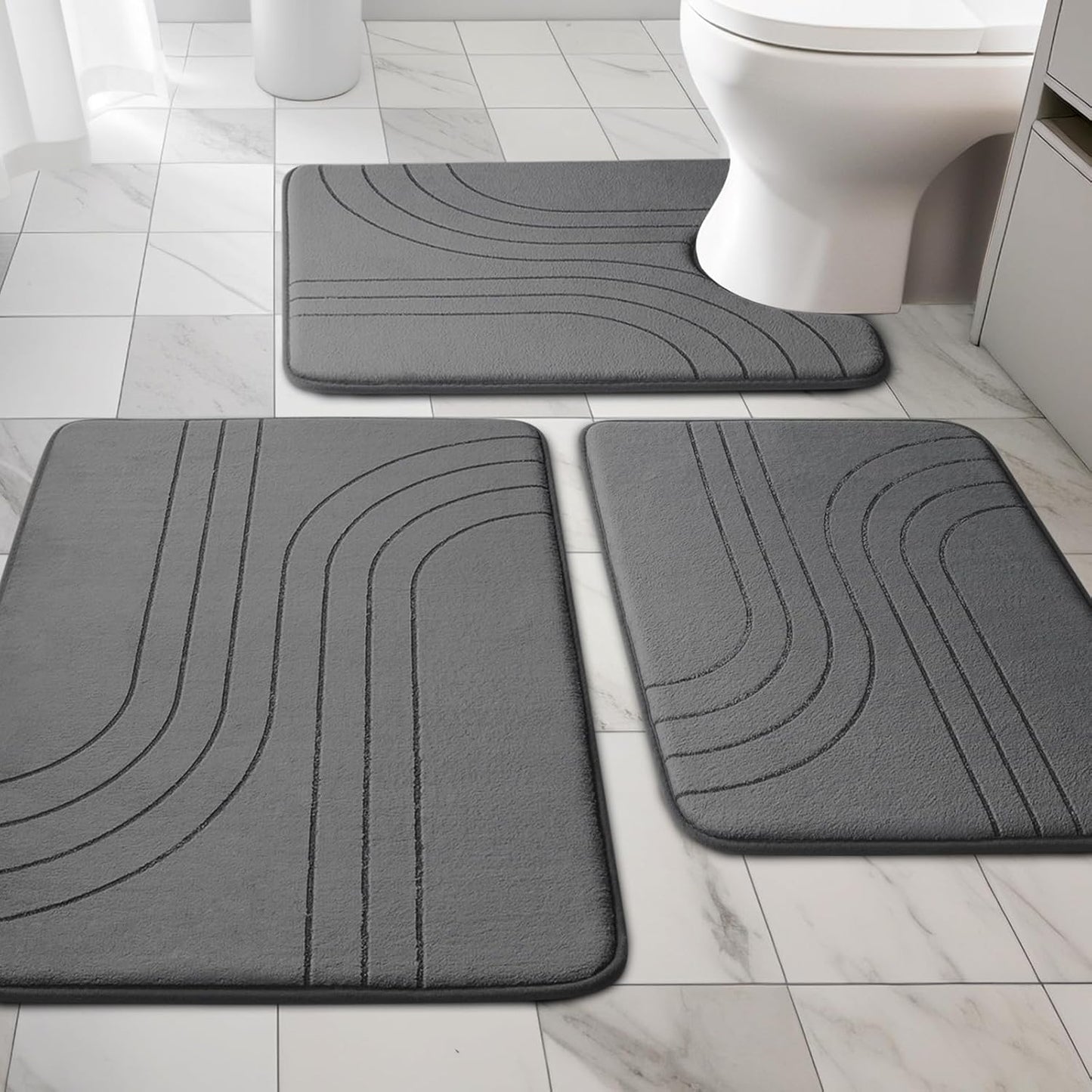 YIHOUSE Blue Bathroom Rug Set 5 Pieces, Soft Non Slip Memory Foam Bath Mats, Extra Thick Bath Mats for Bathroom, Machine Washable Bath Rugs Set for Tub, Toilet and Floor