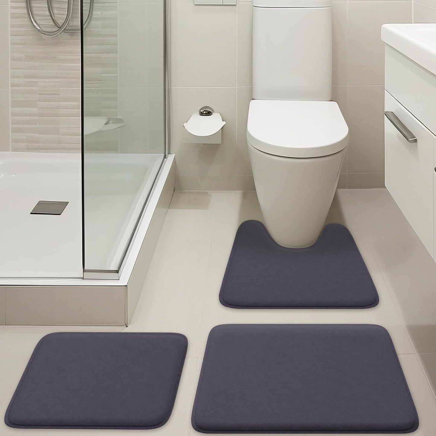 5-Piece Bathroom Rug Set - Memory Foam, Non-Slip, Machine Washable, Quick-Drying, Aqua Teal
