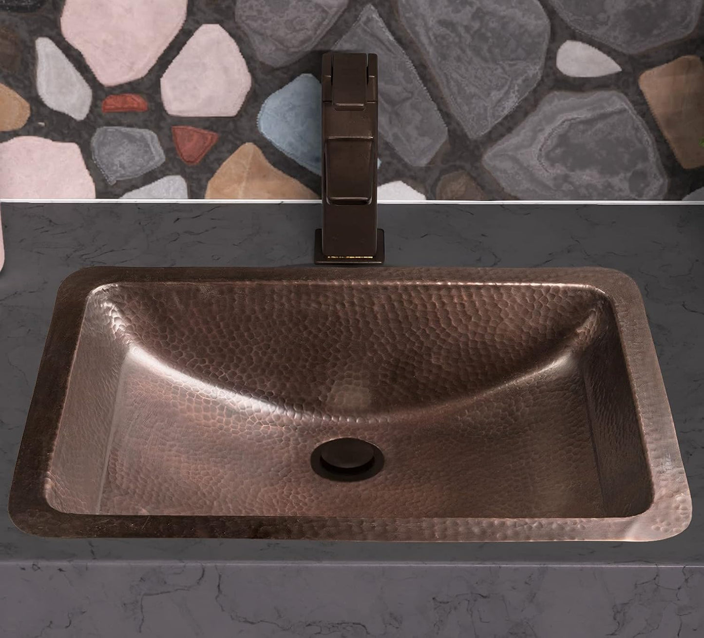 Monarch Abode 21-inch Hand Hammered Pure Copper Venetian Dual Mount Drop-in Bathroom Sink, Drop-in or Undermount Vanity Sink, Single Dual Mount Rectangular Bowl