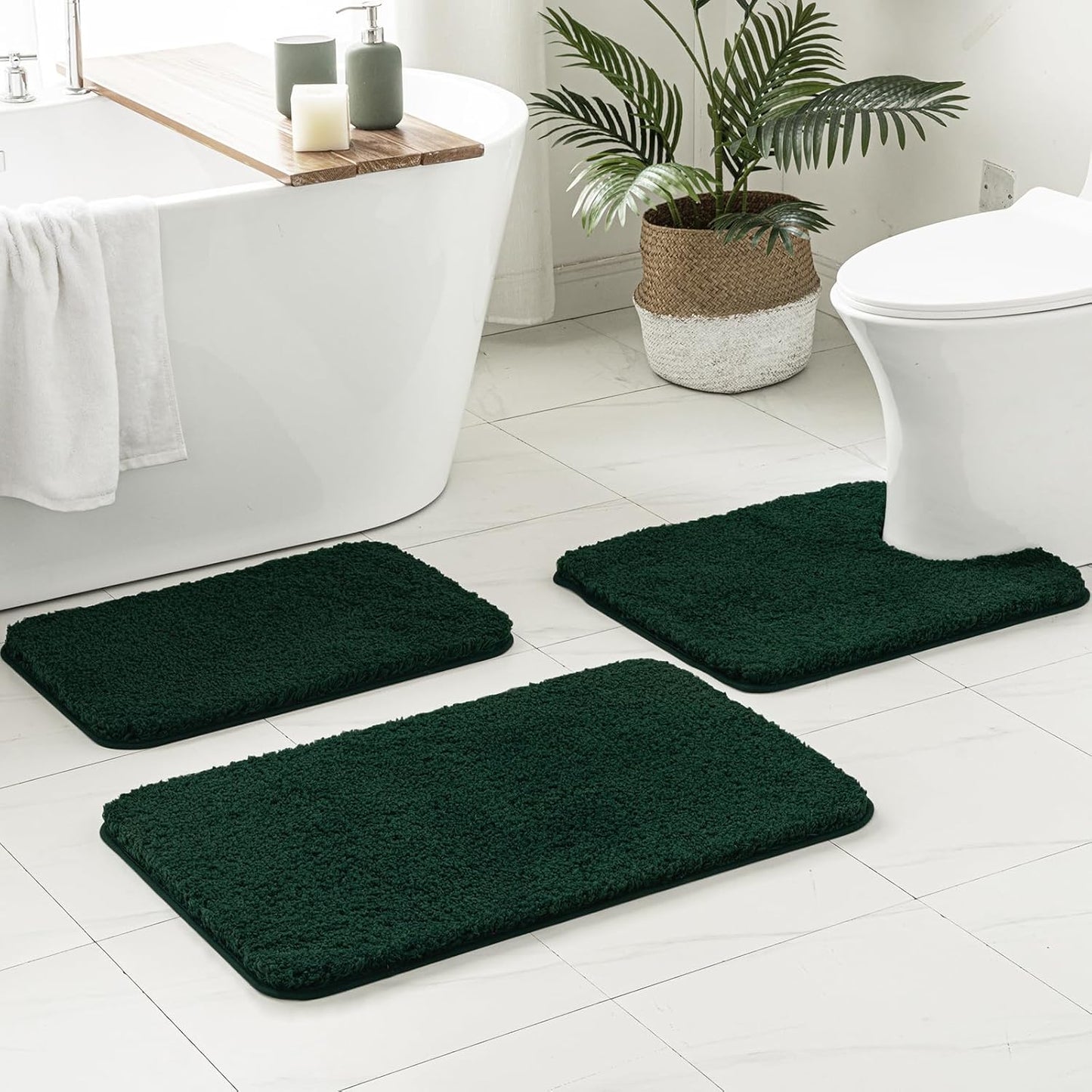 MIULEE 3 Pieces Bathroom Rugs and mats Sets Extra Thick Non Slip Microfiber Bath Mats and U-Shaped Contour Toilet Rug for Bath Room Floor Restroom,20"x30"+16"x24"+20"x20", Teal