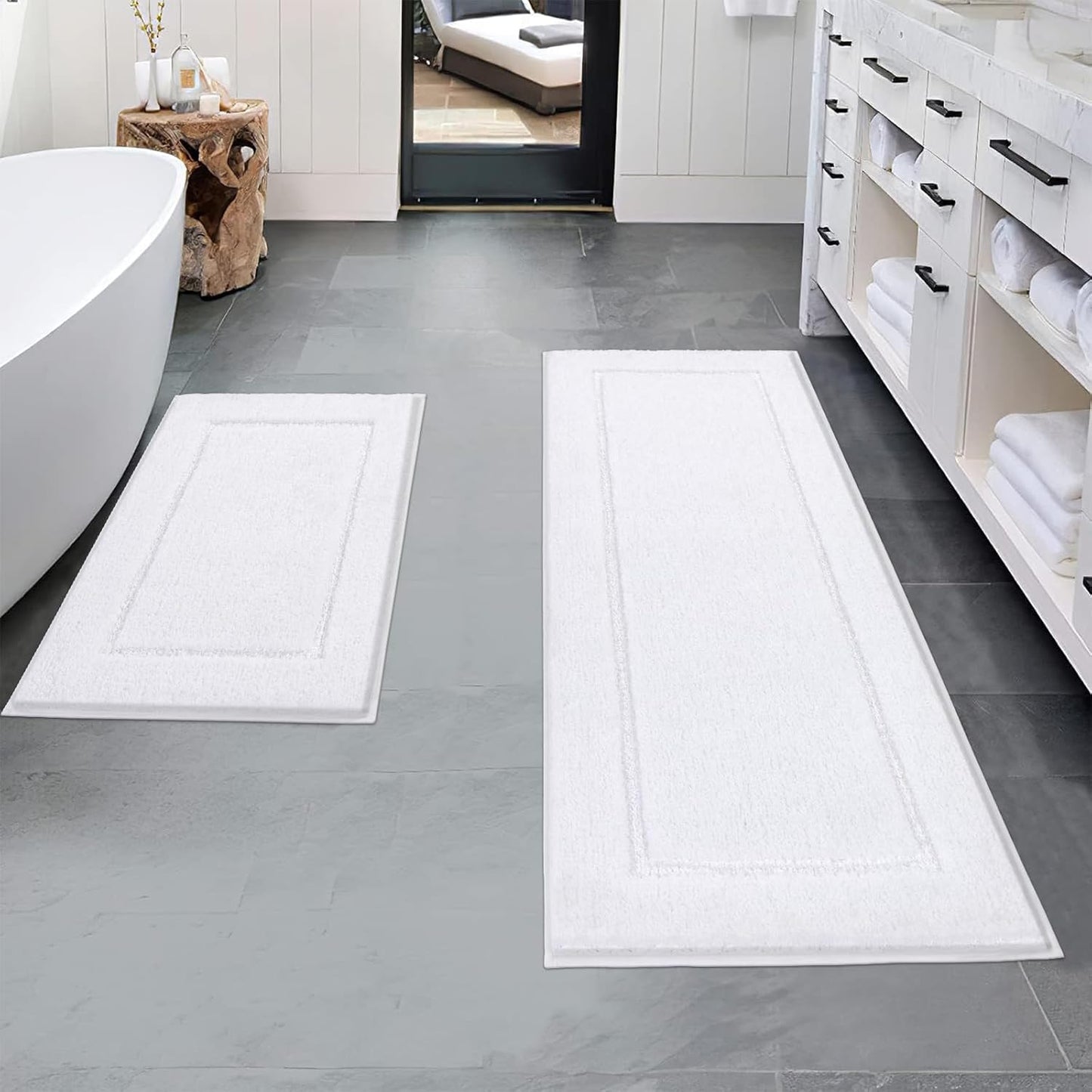 Pauwer 3 Pieces Bathroom Rugs Sets, Ultra Soft Non-Slip Mats, Microfiber Absorbent Bath Rugs with U-Shaped Toilet Rug for Bath Floor, Tub, Shower, Blue