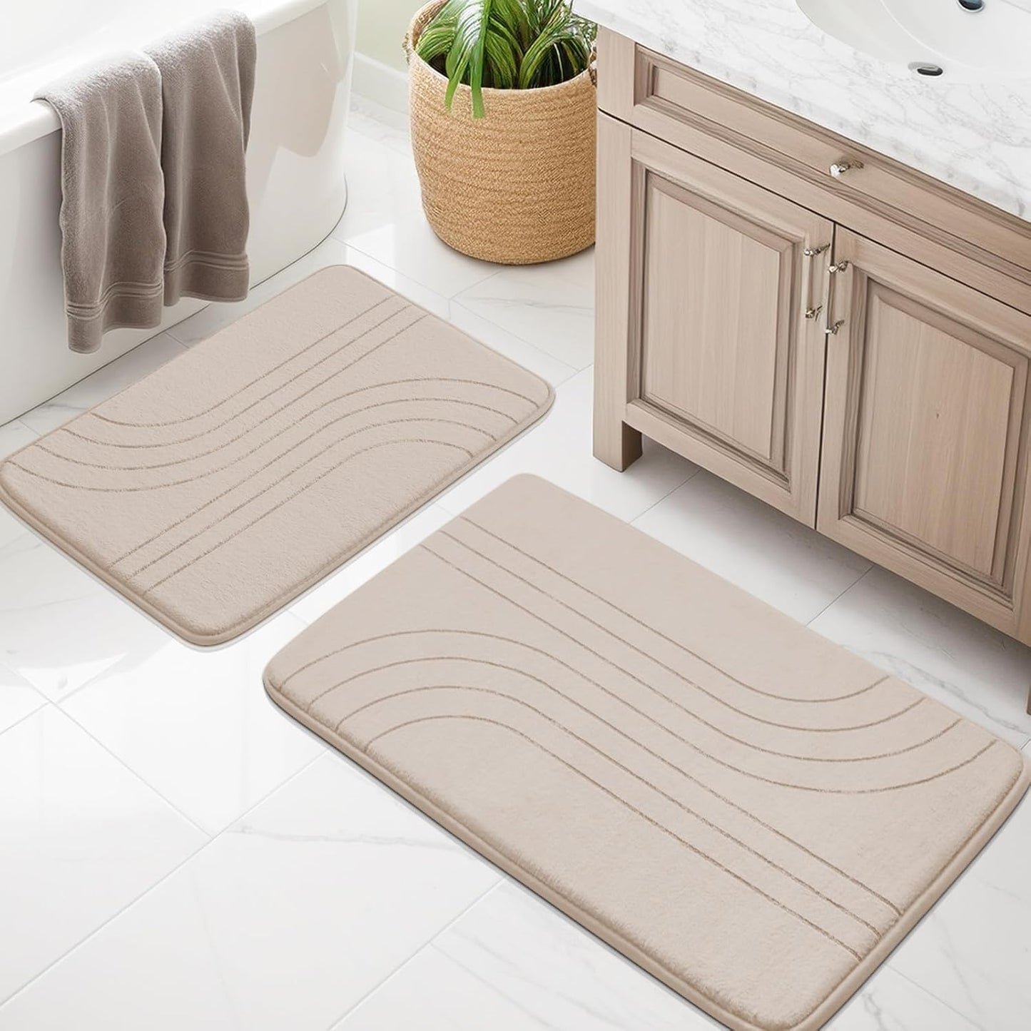 YIHOUSE Blue Bathroom Rug Set 5 Pieces, Soft Non Slip Memory Foam Bath Mats, Extra Thick Bath Mats for Bathroom, Machine Washable Bath Rugs Set for Tub, Toilet and Floor
