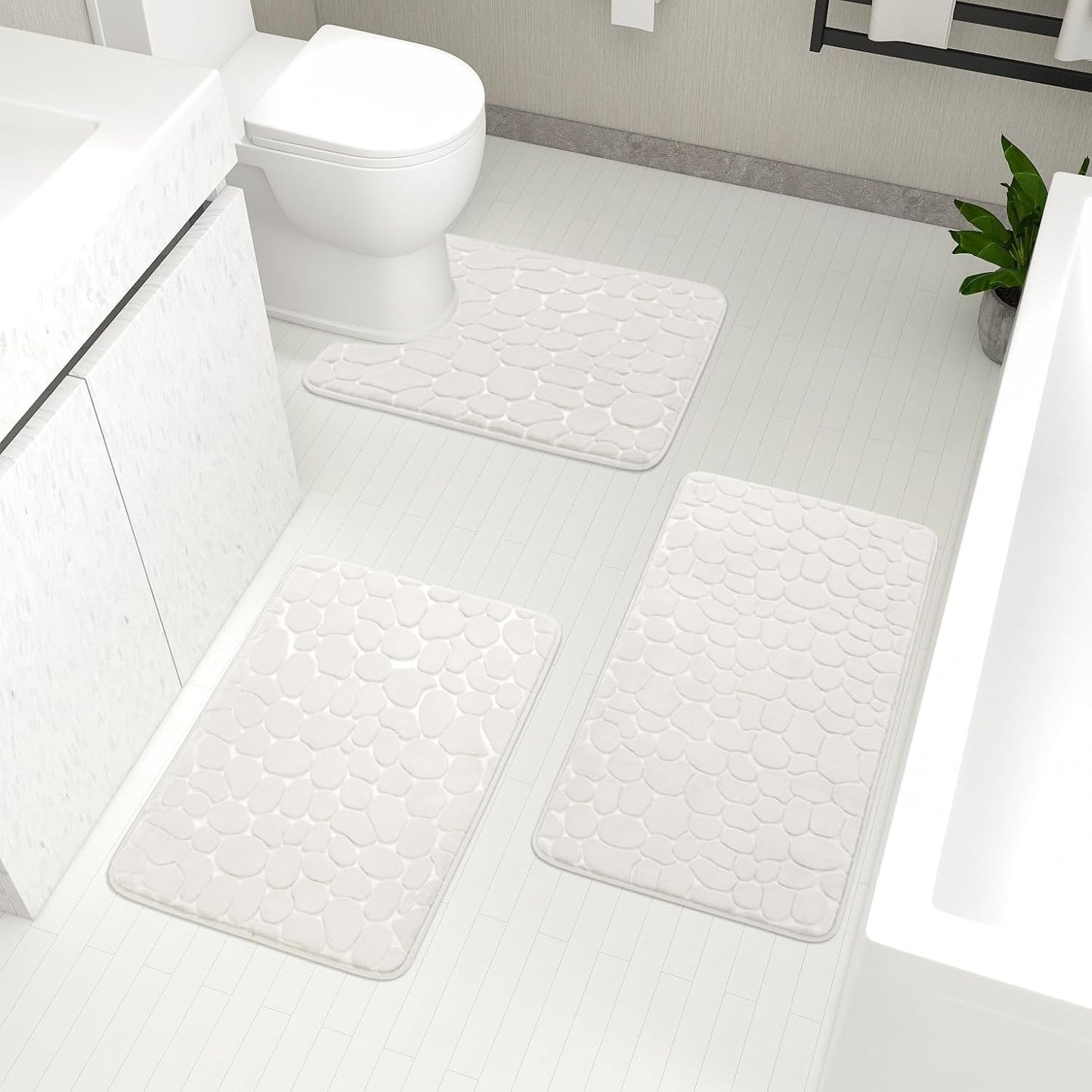 YIHOUSE Bathroom Rugs Set, 5 Piece Cobblestone Memory Foam Mats, Extra Thick Non Slip, Water Absorbent, Washable Teal Bath Rugs for Tub, Toilet and Floor