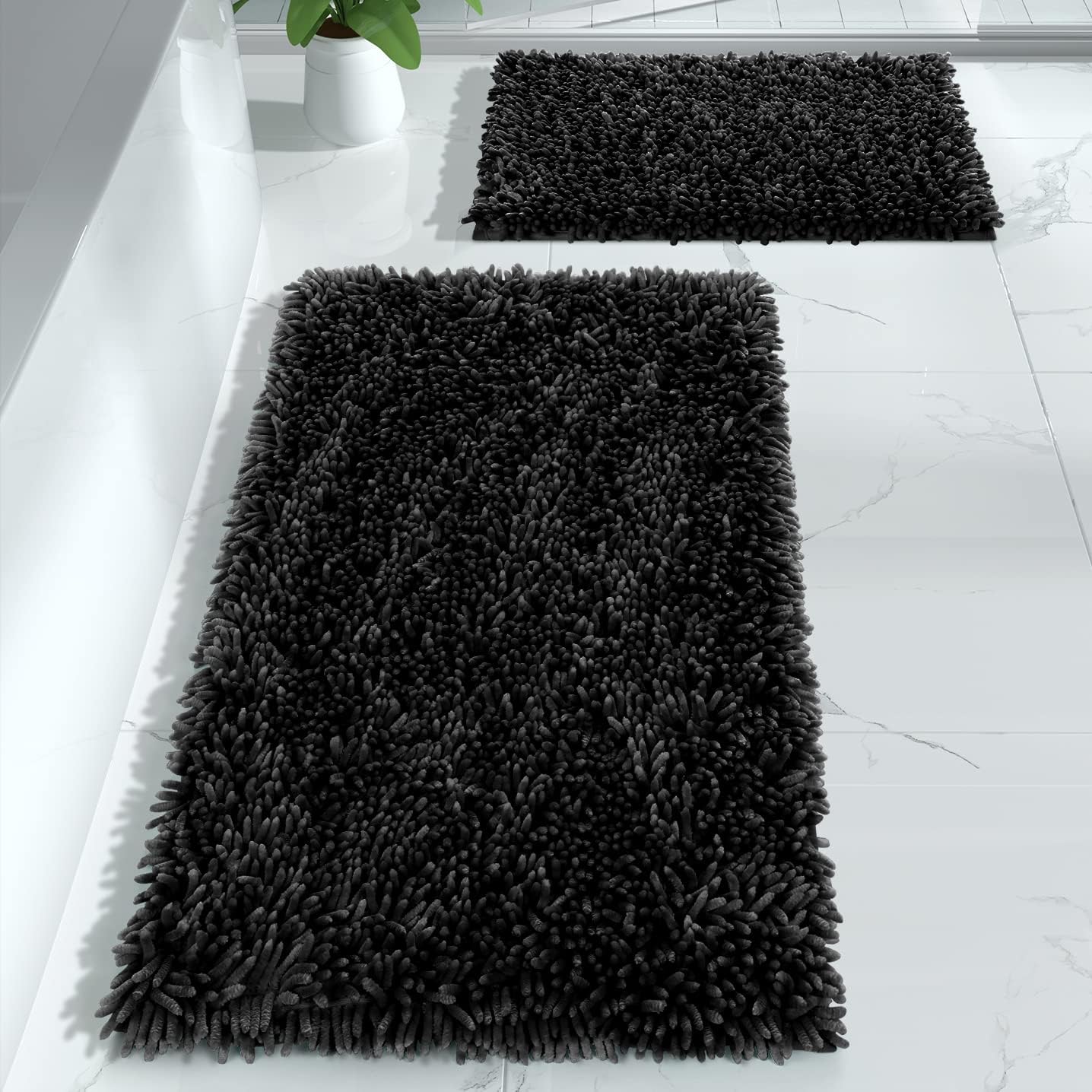 Yimobra Bathroom Rug Set 2 Piece, Luxury Shaggy Bath Mat Set with Non Slip Backing, Ultra Soft & Absorbent Mats for Bathroom Floor, Machine Washable, 31.5"x20"+24"x17", Blue