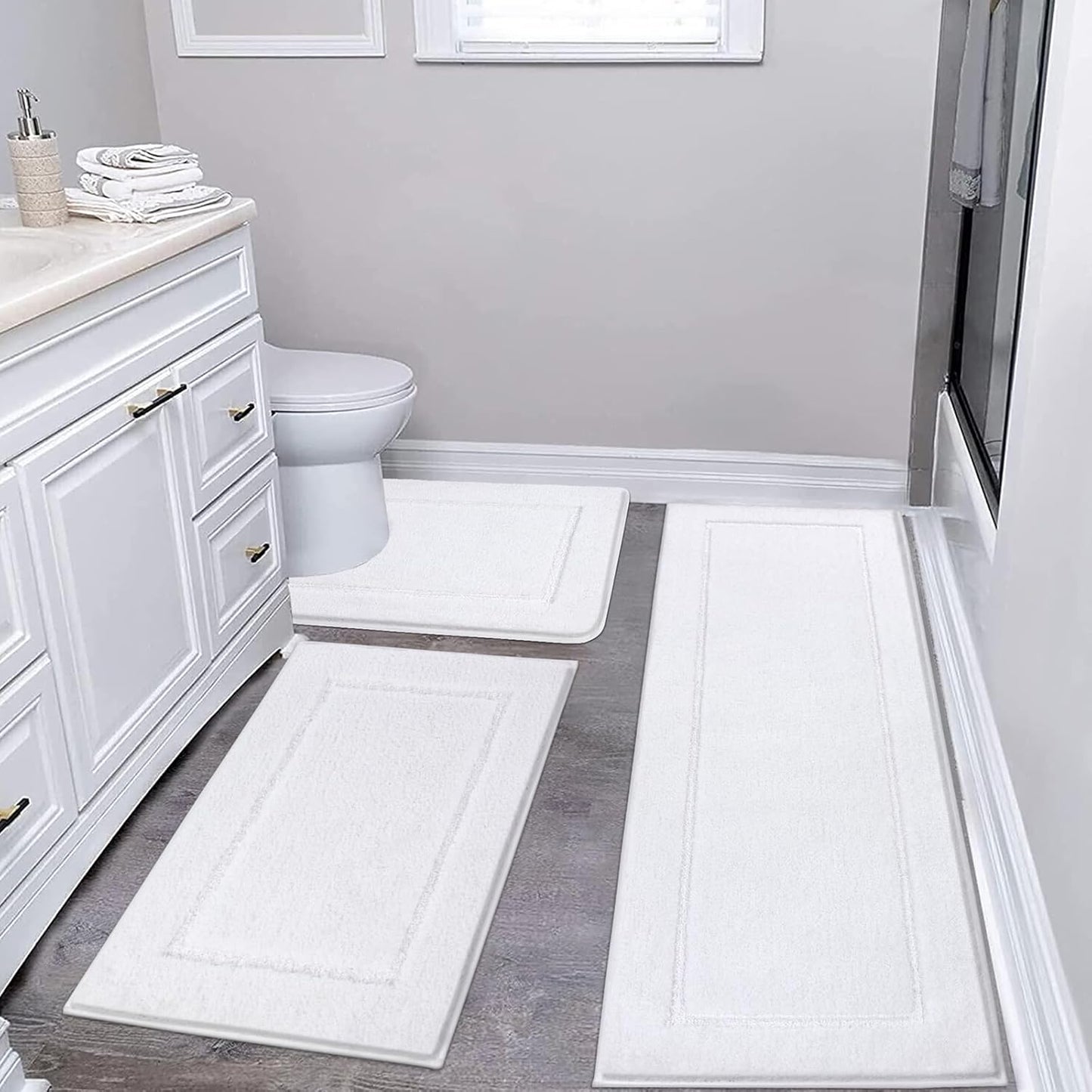 Pauwer 3 Pieces Bathroom Rugs Sets, Ultra Soft Non-Slip Mats, Microfiber Absorbent Bath Rugs with U-Shaped Toilet Rug for Bath Floor, Tub, Shower, Blue