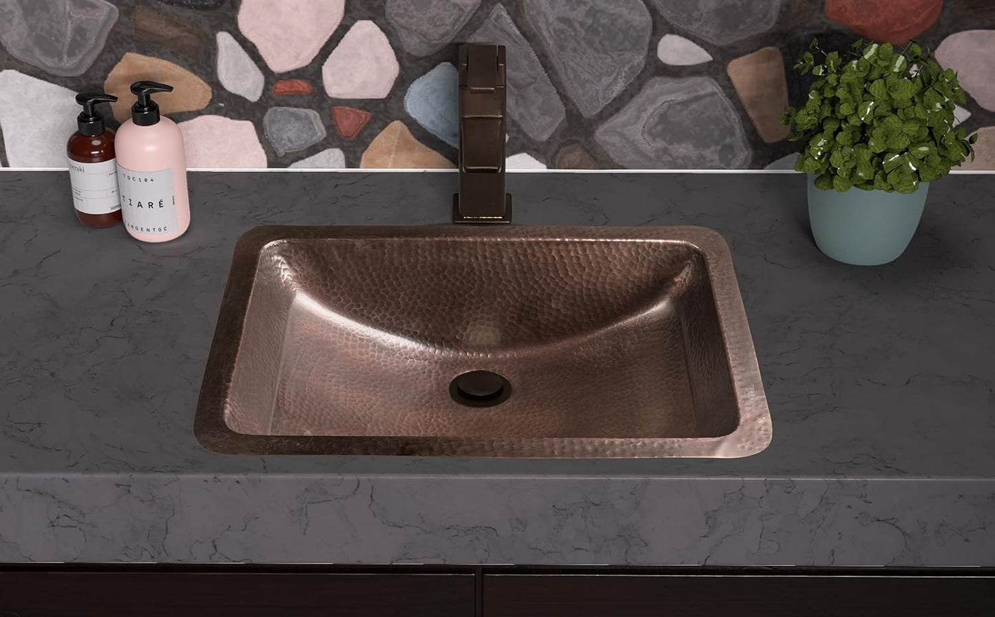 Monarch Abode 21-inch Hand Hammered Pure Copper Venetian Dual Mount Drop-in Bathroom Sink, Drop-in or Undermount Vanity Sink, Single Dual Mount Rectangular Bowl