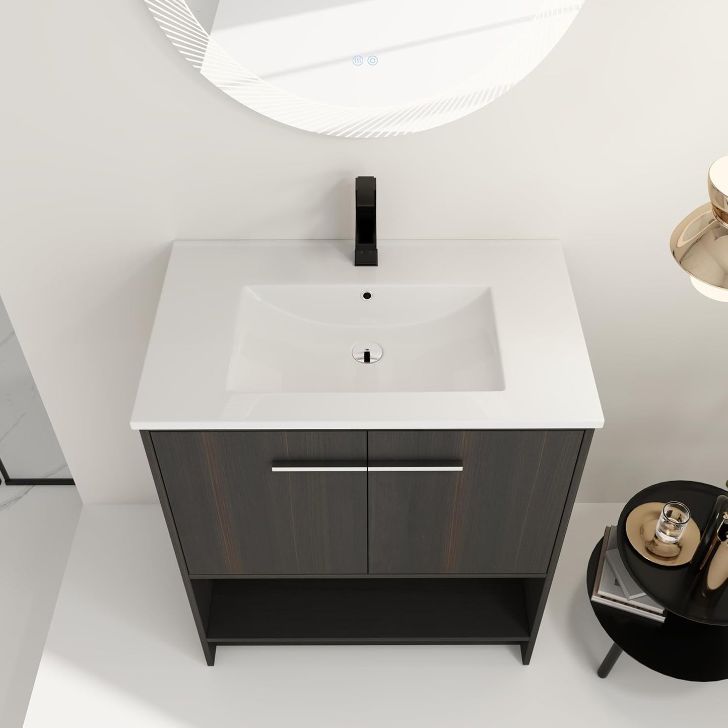 30" Vanity,Bathroom Vanity with Sink,Storsge Bathroom Cabinet,Freestanding Modern Vanity Cabinet with 2 Soft Closing Doors,Engineering Wood,Dark Oak,30 Inch