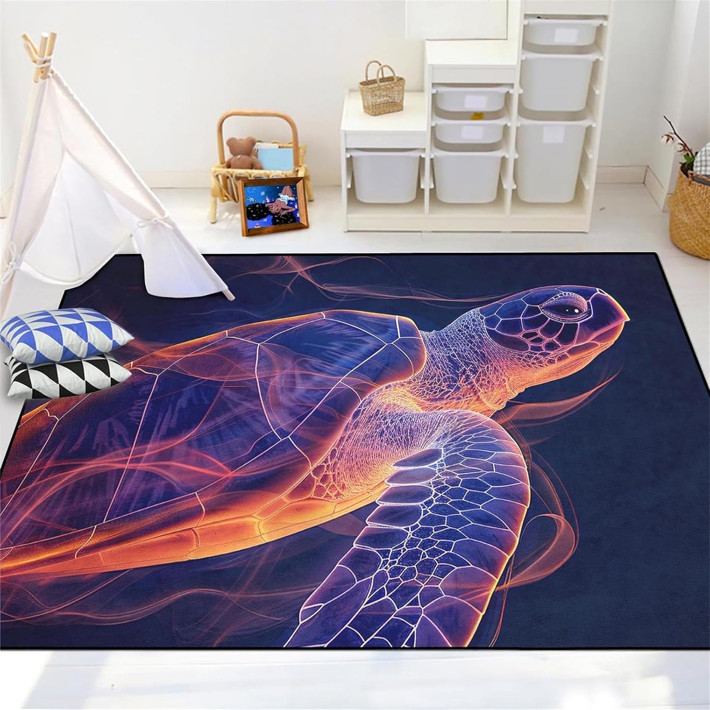 Sea Turtle Rug - Ocean Animal Theme Area Rug Blue Turtle Coral Printted Carpet Sea Animal Underwater Carpet Sea Turtle Mat for Kids Bedroom Living Room Decor,3'×5'