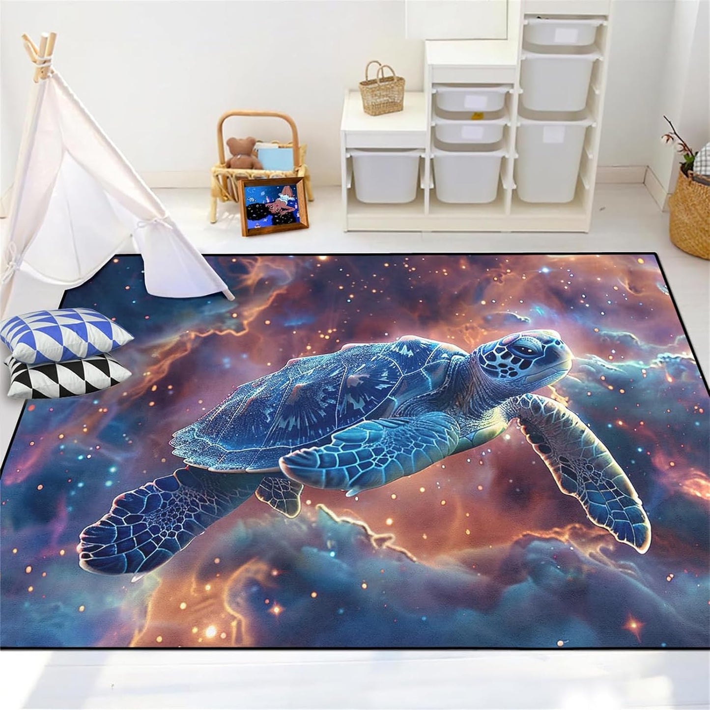 Sea Turtle Rug - Ocean Animal Theme Area Rug Blue Turtle Coral Printted Carpet Sea Animal Underwater Carpet Sea Turtle Mat for Kids Bedroom Living Room Decor,3'×5'