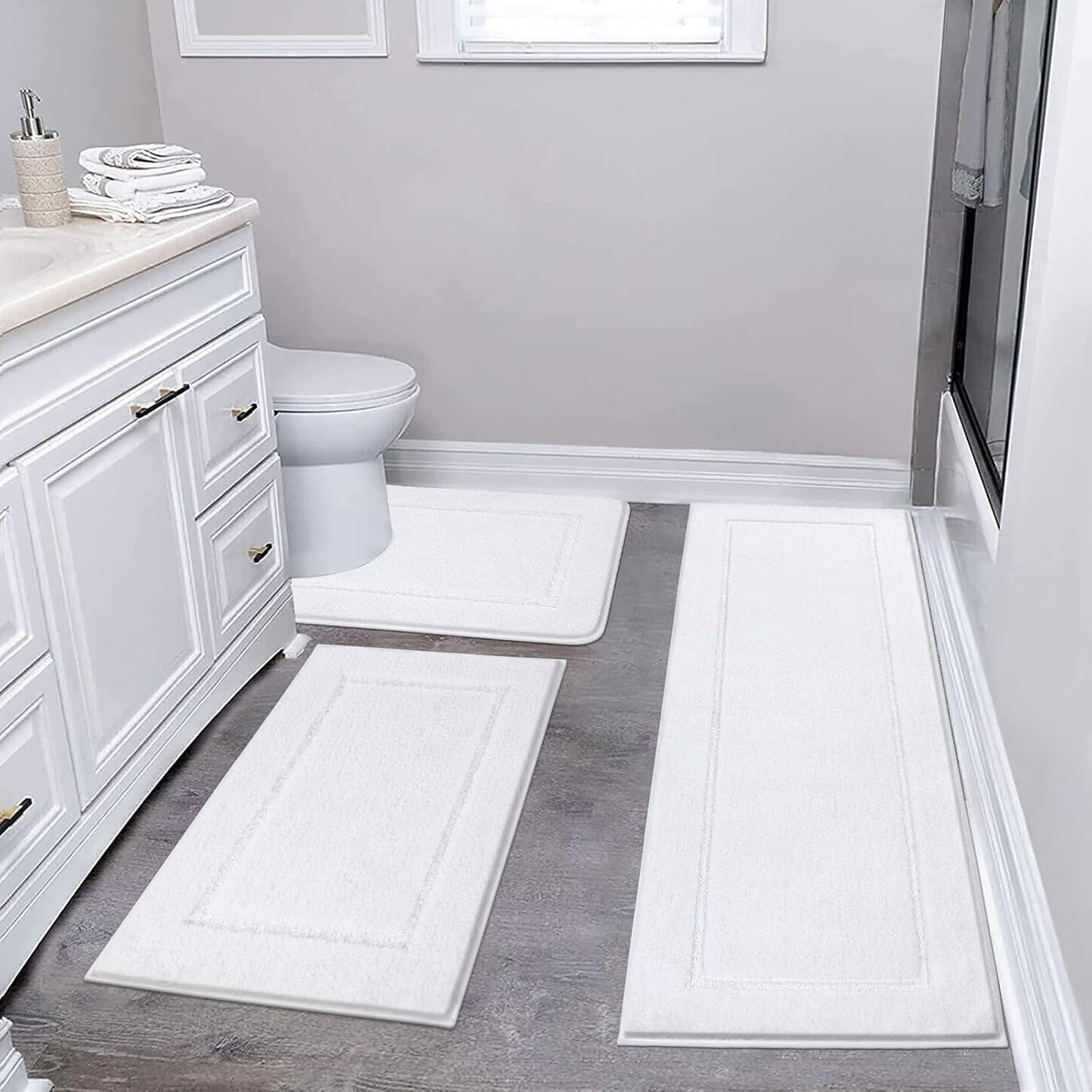 Pauwer 3 Pieces Bathroom Rugs Sets, Ultra Soft Non-Slip Mats, Microfiber Absorbent Bath Rugs with U-Shaped Toilet Rug for Bath Floor, Tub, Shower, Blue