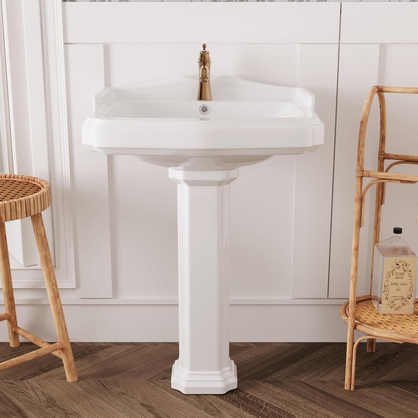 DeerValley DV-1P522 Dynasty Pedestal Sink 23" W X 19" D White Ceramic Pedestal Bathroom Sink With Overflow