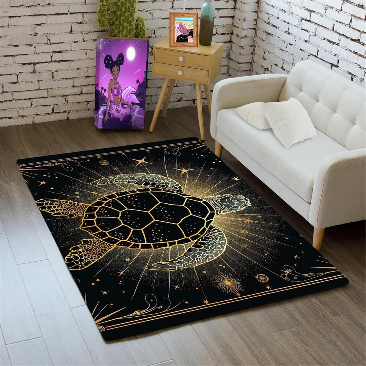 Sea Turtle Rug - Ocean Animal Theme Area Rug Blue Turtle Coral Printted Carpet Sea Animal Underwater Carpet Sea Turtle Mat for Kids Bedroom Living Room Decor,3'×5'